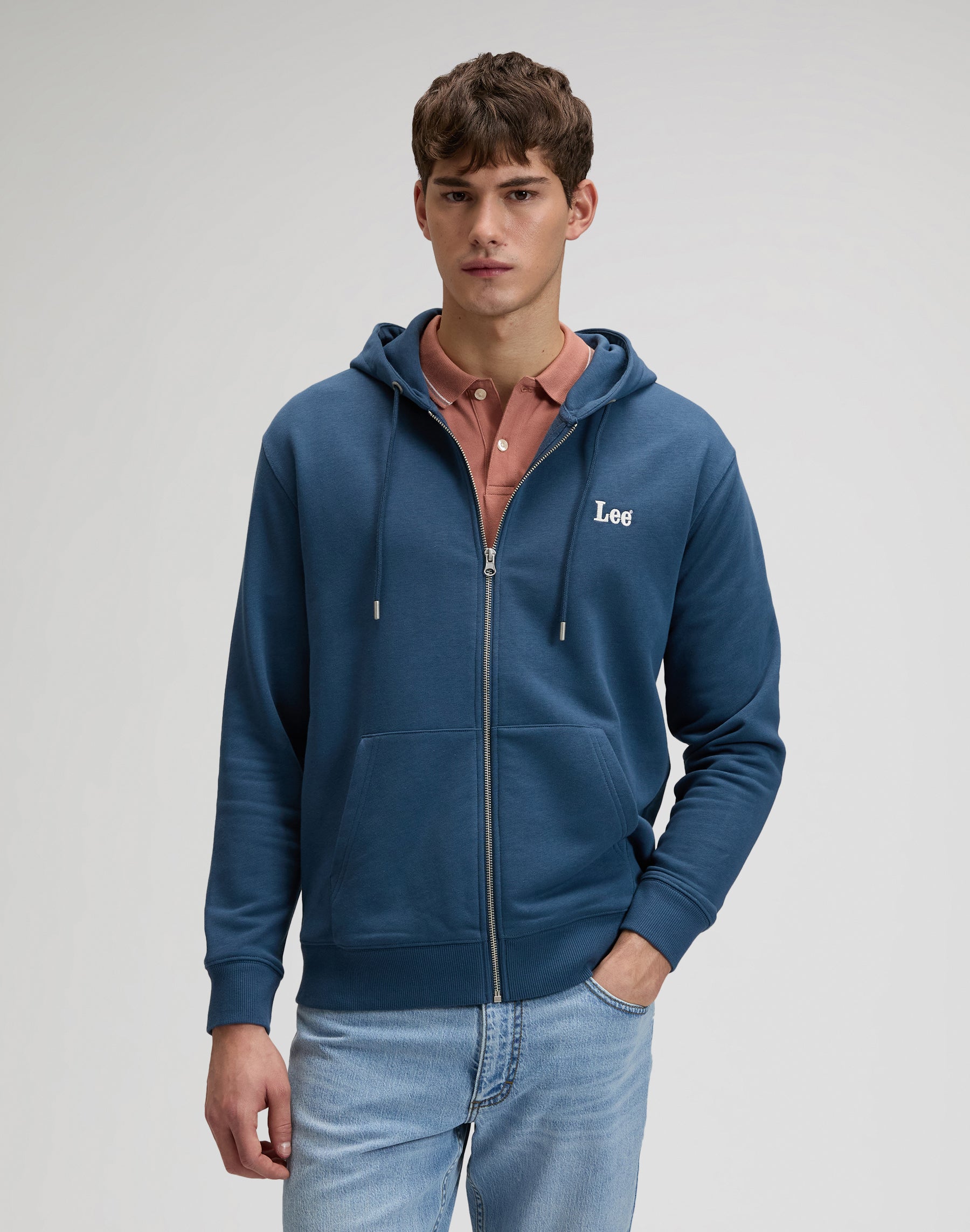 Ess Lee Full Zip Hoodie in Academy Blue Sweatshirts Lee