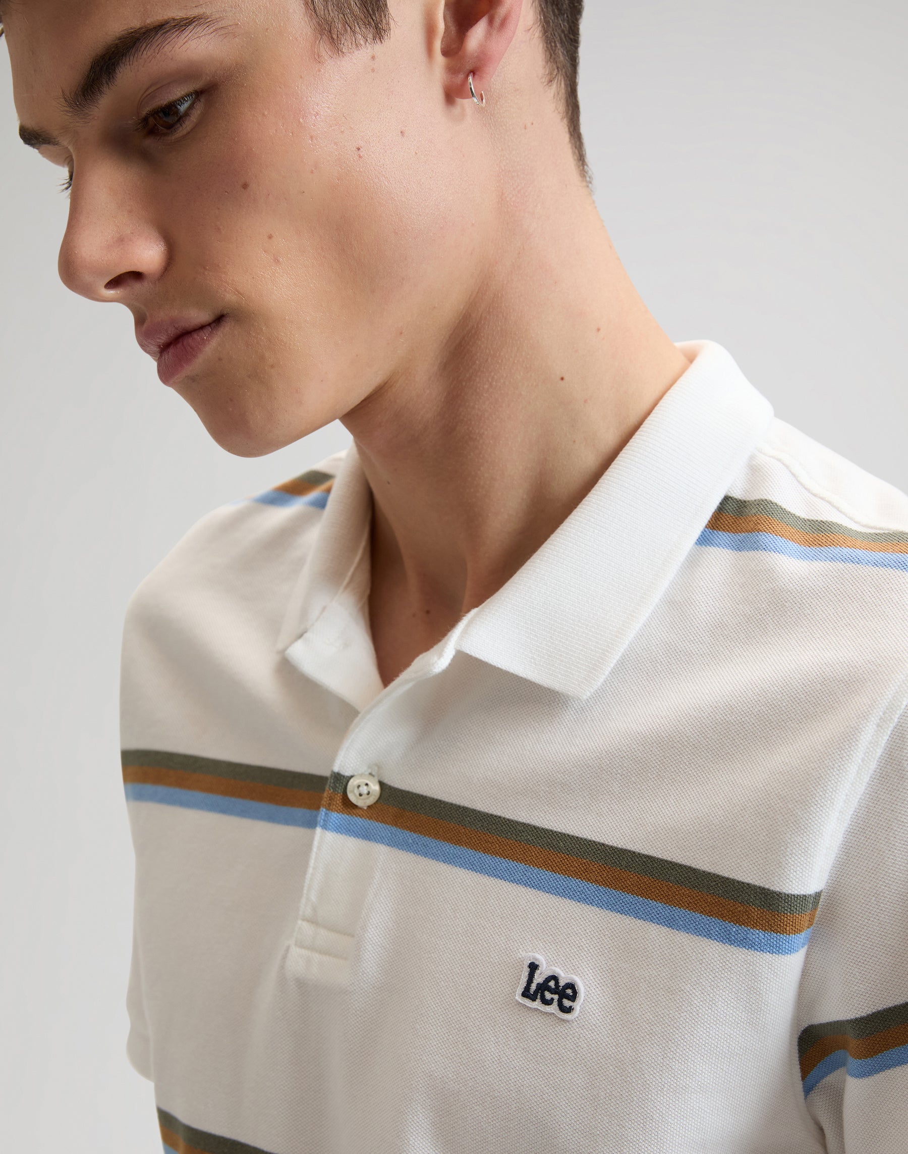 Pique Polo in Halogen Safari Stripe