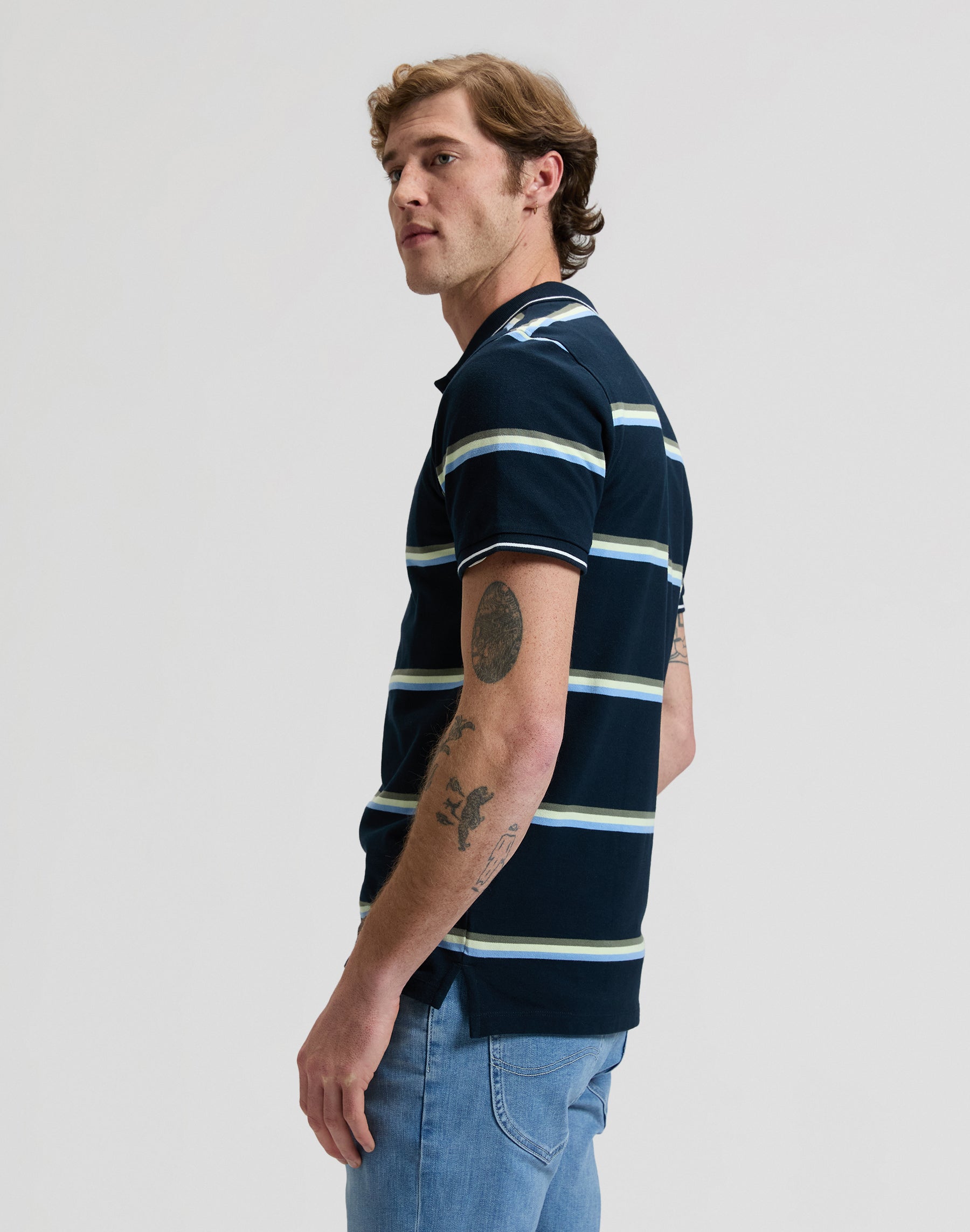 Pique Polo in Lime Ice Navy Stripe