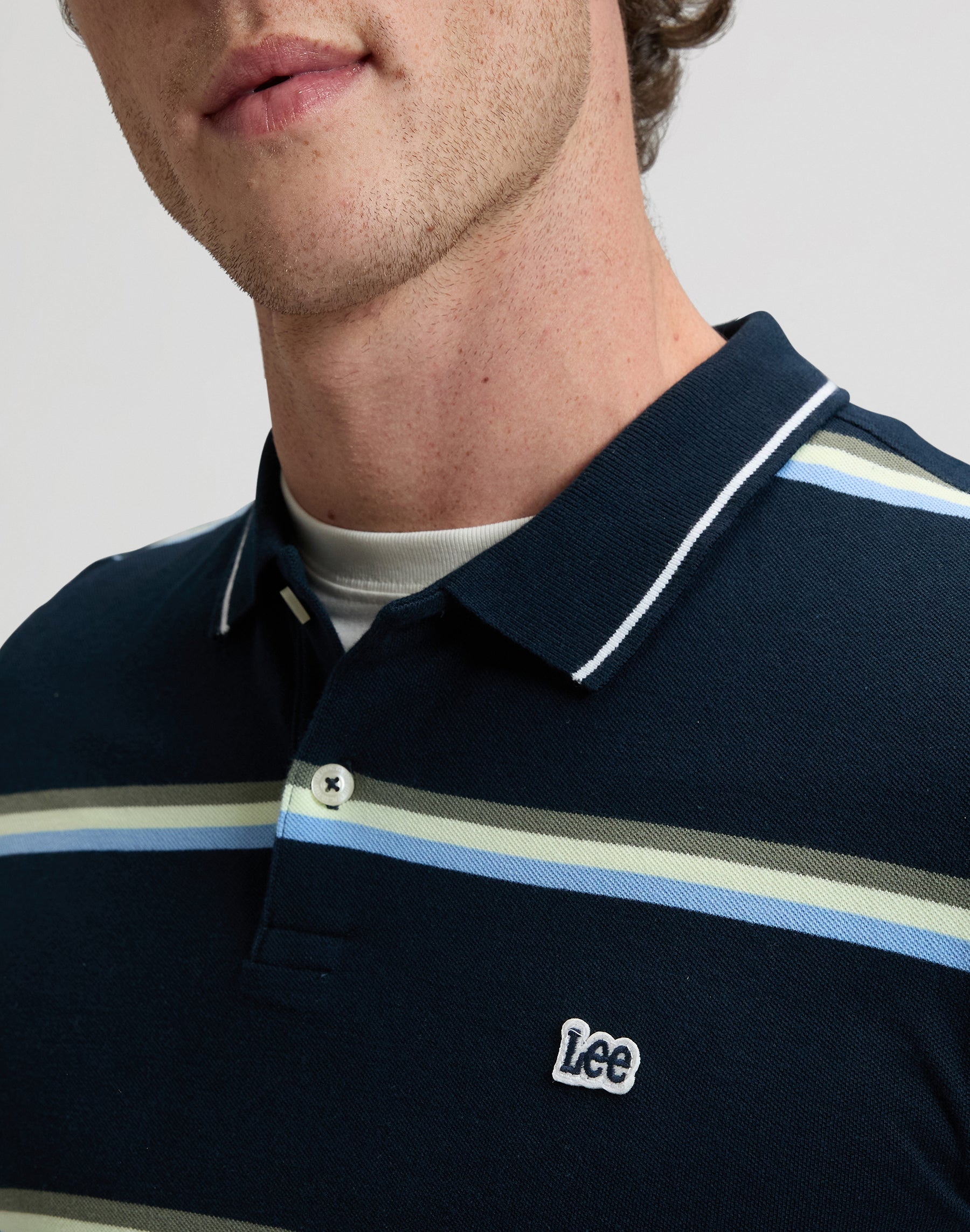 Pique Polo in Lime Ice Navy Stripe