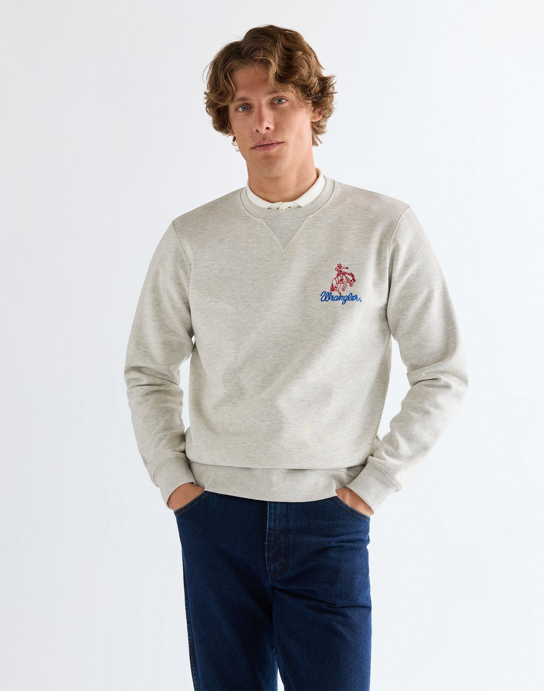 Embroidery Crew in Oat Mel Sweatshirts Wrangler