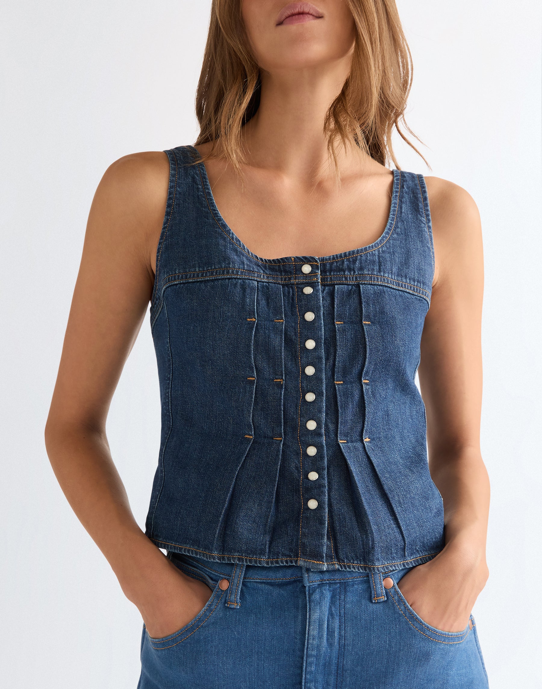 Pleated Corset Top in Lone Rider T-Shirts Wrangler