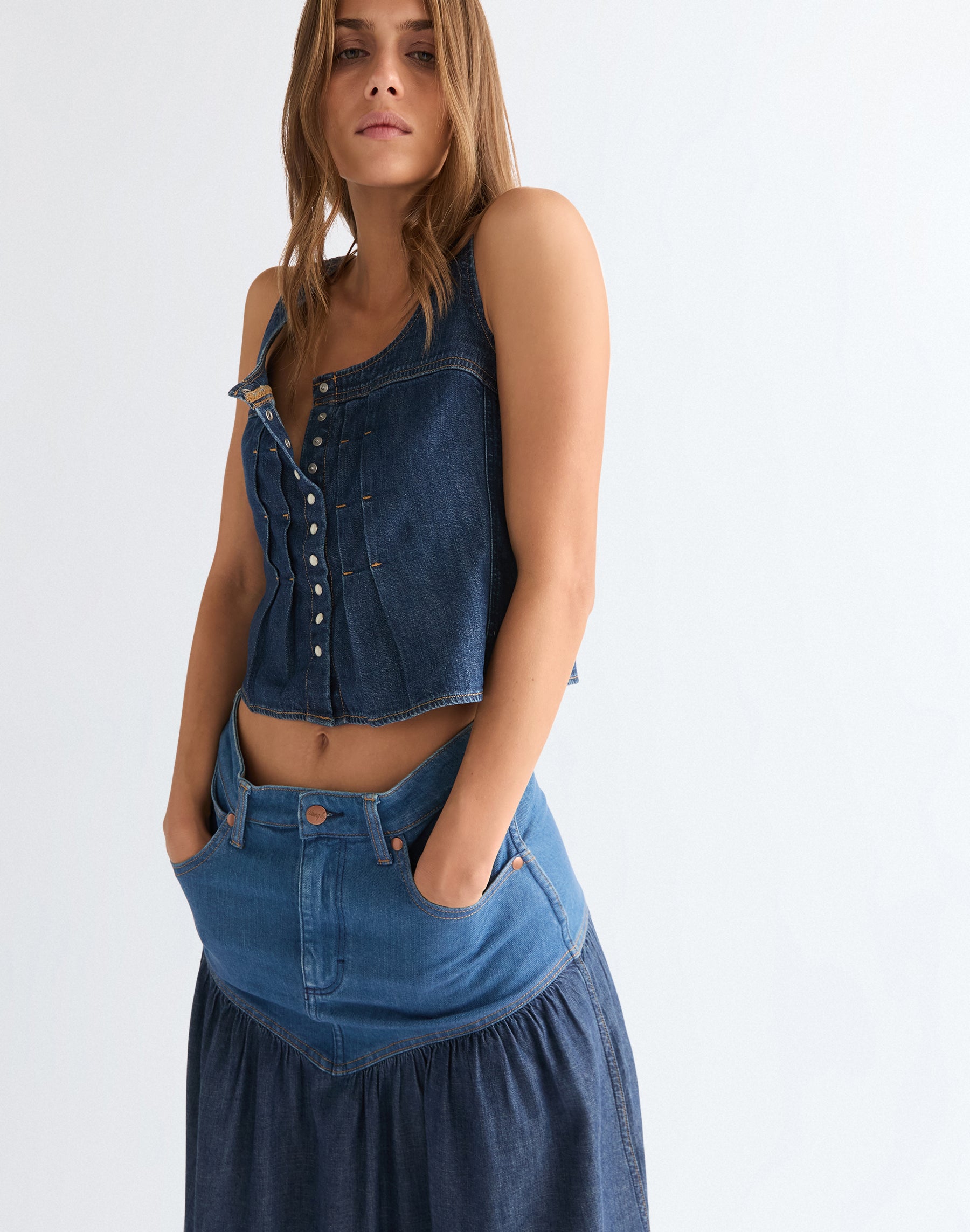 Pleated Corset Top in Lone Rider T-Shirts Wrangler