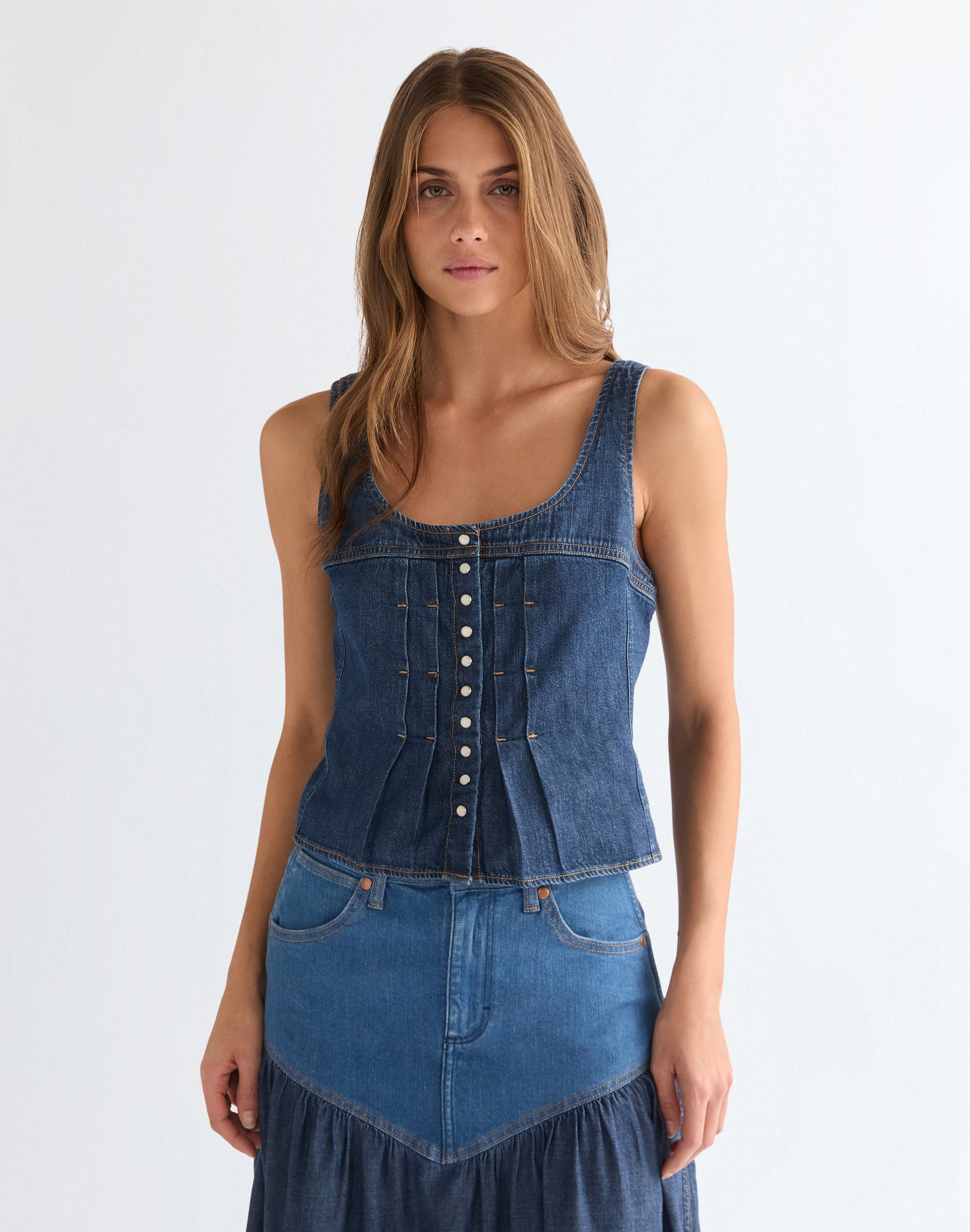 Pleated Corset Top in Lone Rider T-Shirts Wrangler