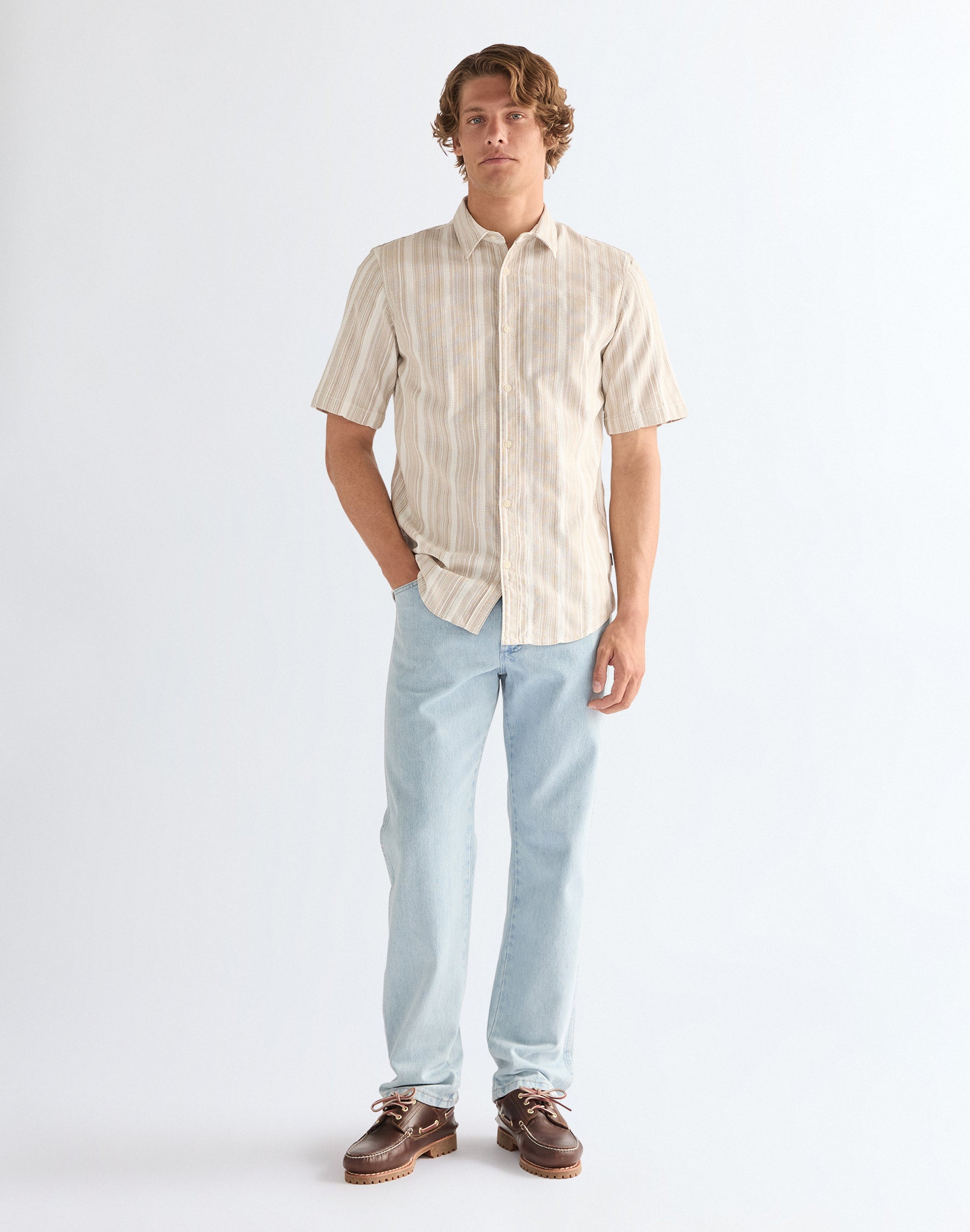 Shortsleeve Shirt in Brown White Hemden Wrangler