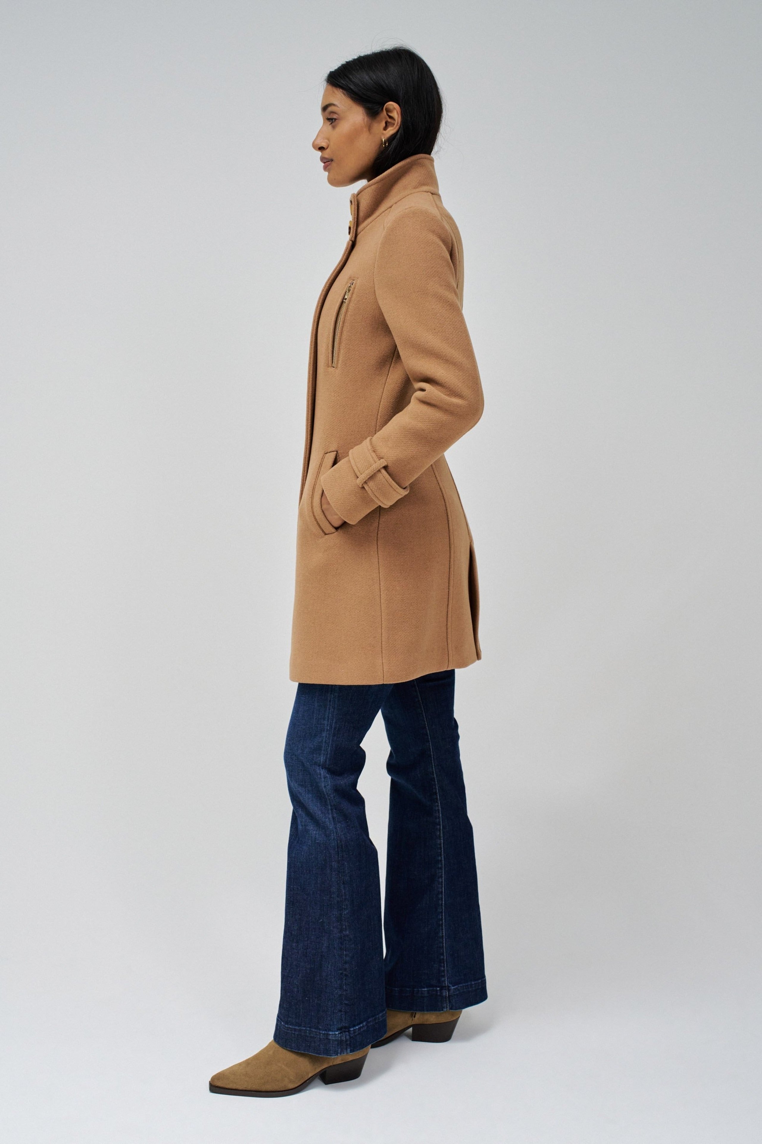 Grace Long Woolen Coat in Medium Beige Jacken Salsa Jeans