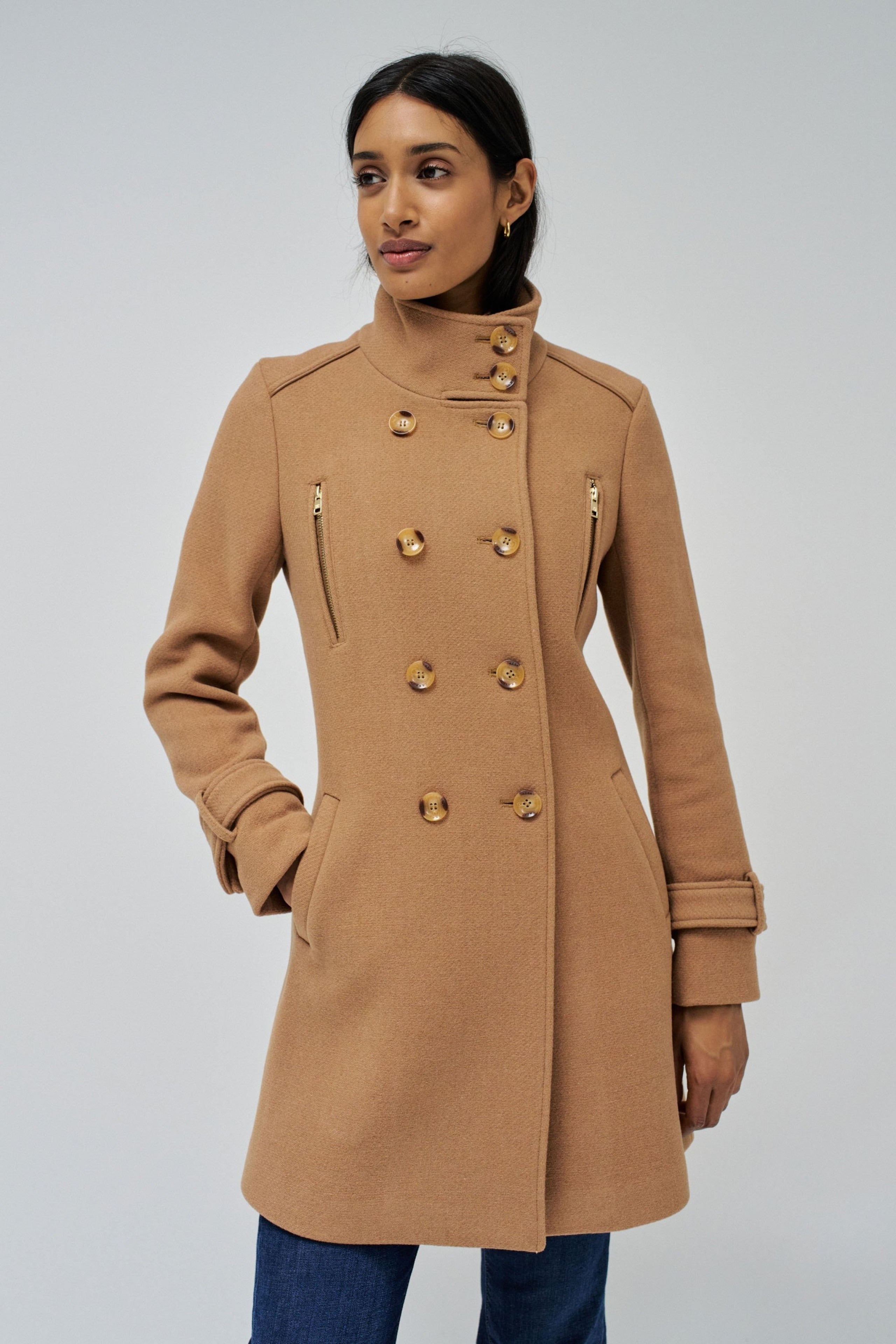 Grace Long Woolen Coat in Medium Beige Jacken Salsa Jeans