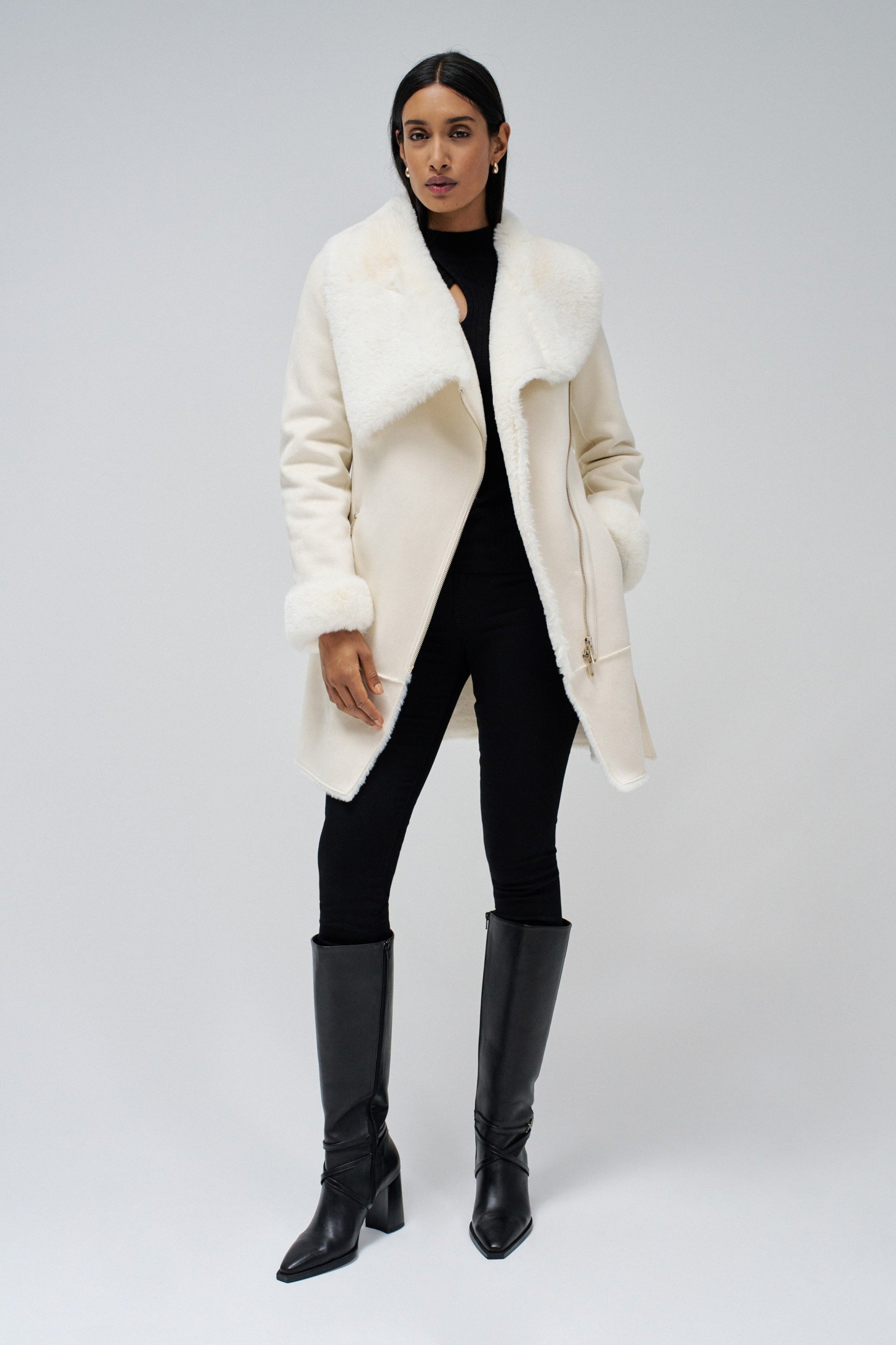 Long Shearling Coat in Light Pearl Jacken Salsa Jeans