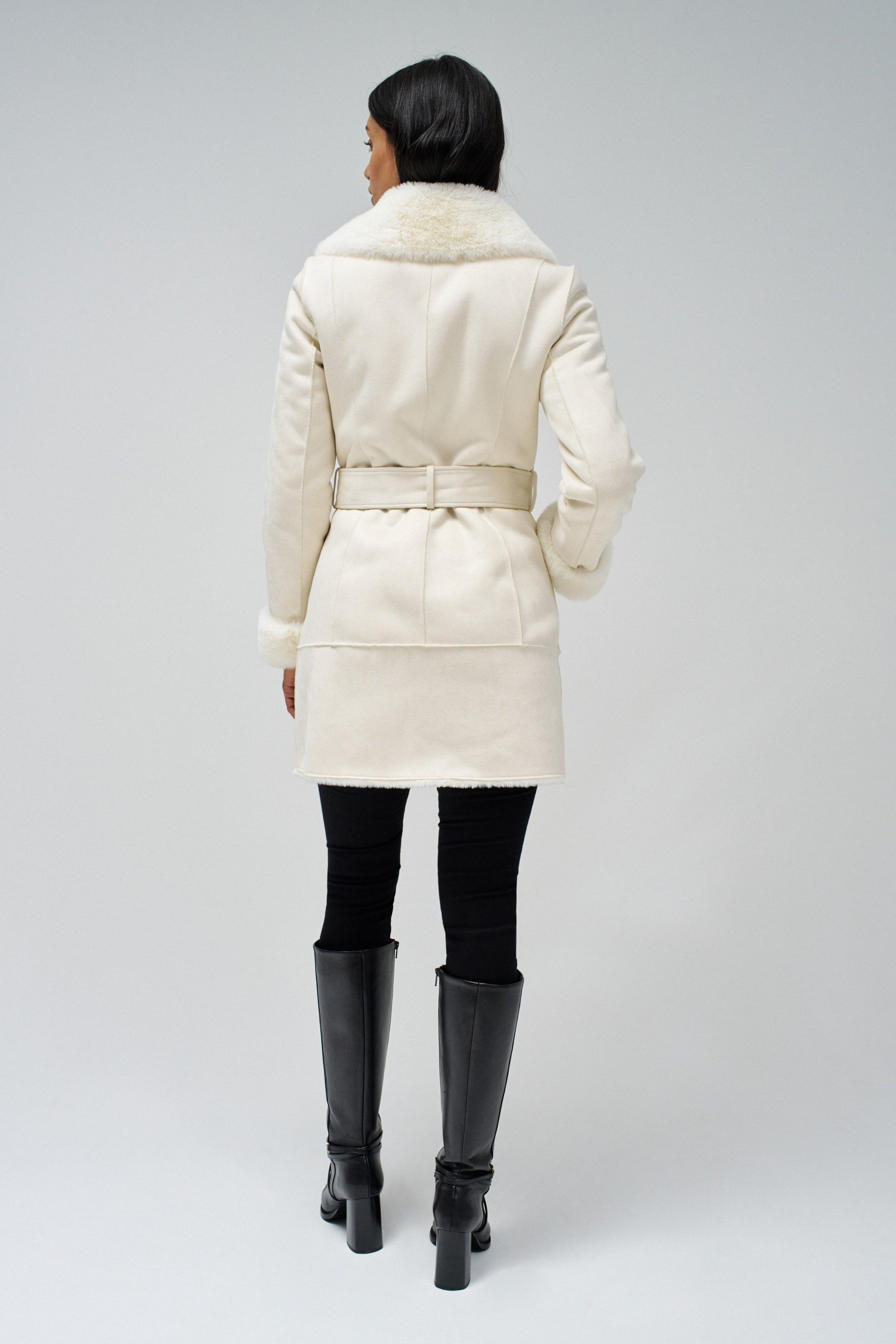 Long Shearling Coat in Light Pearl Jacken Salsa Jeans