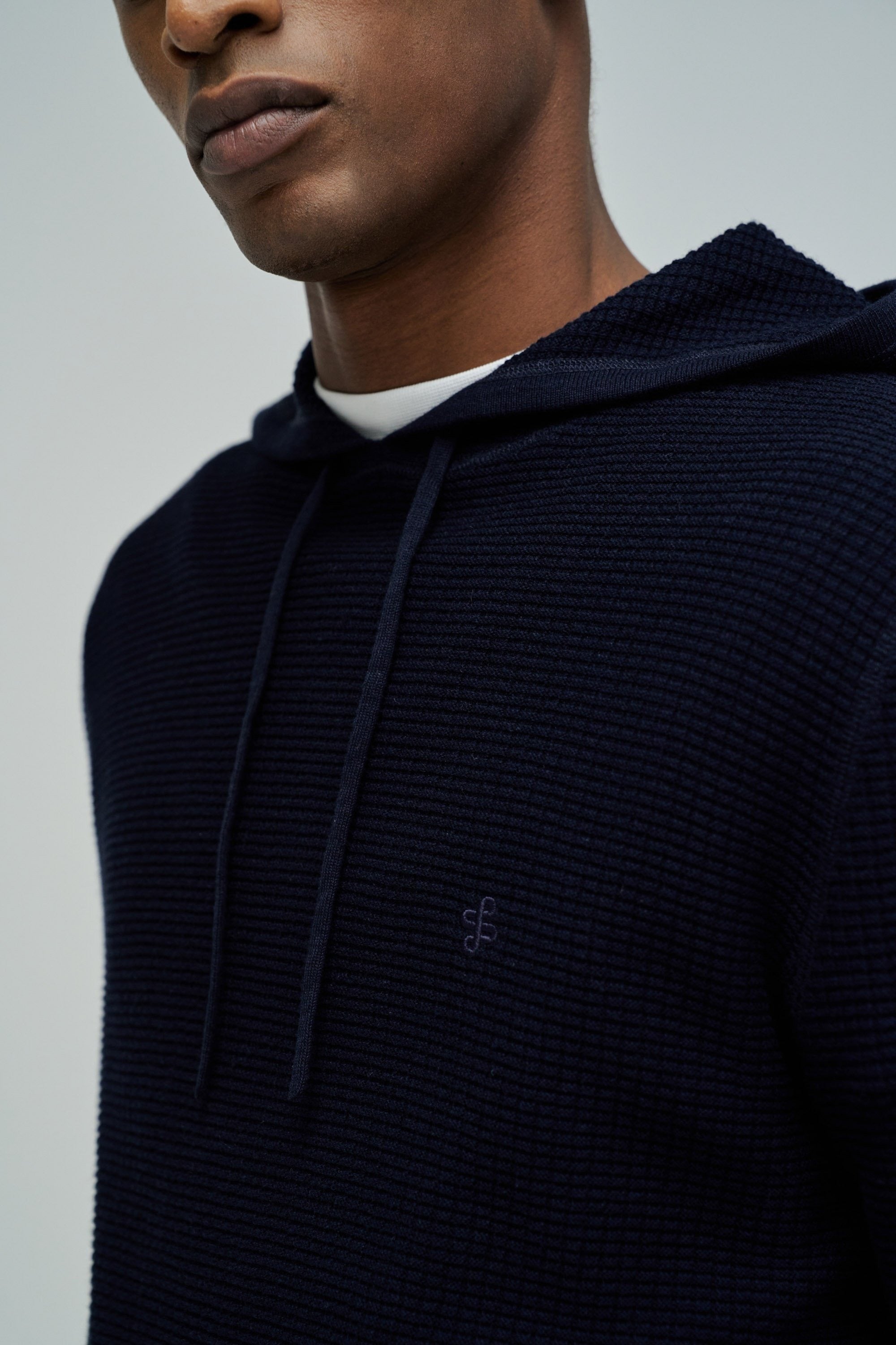 Waffle Knit Hoodie in Dark Blue V1