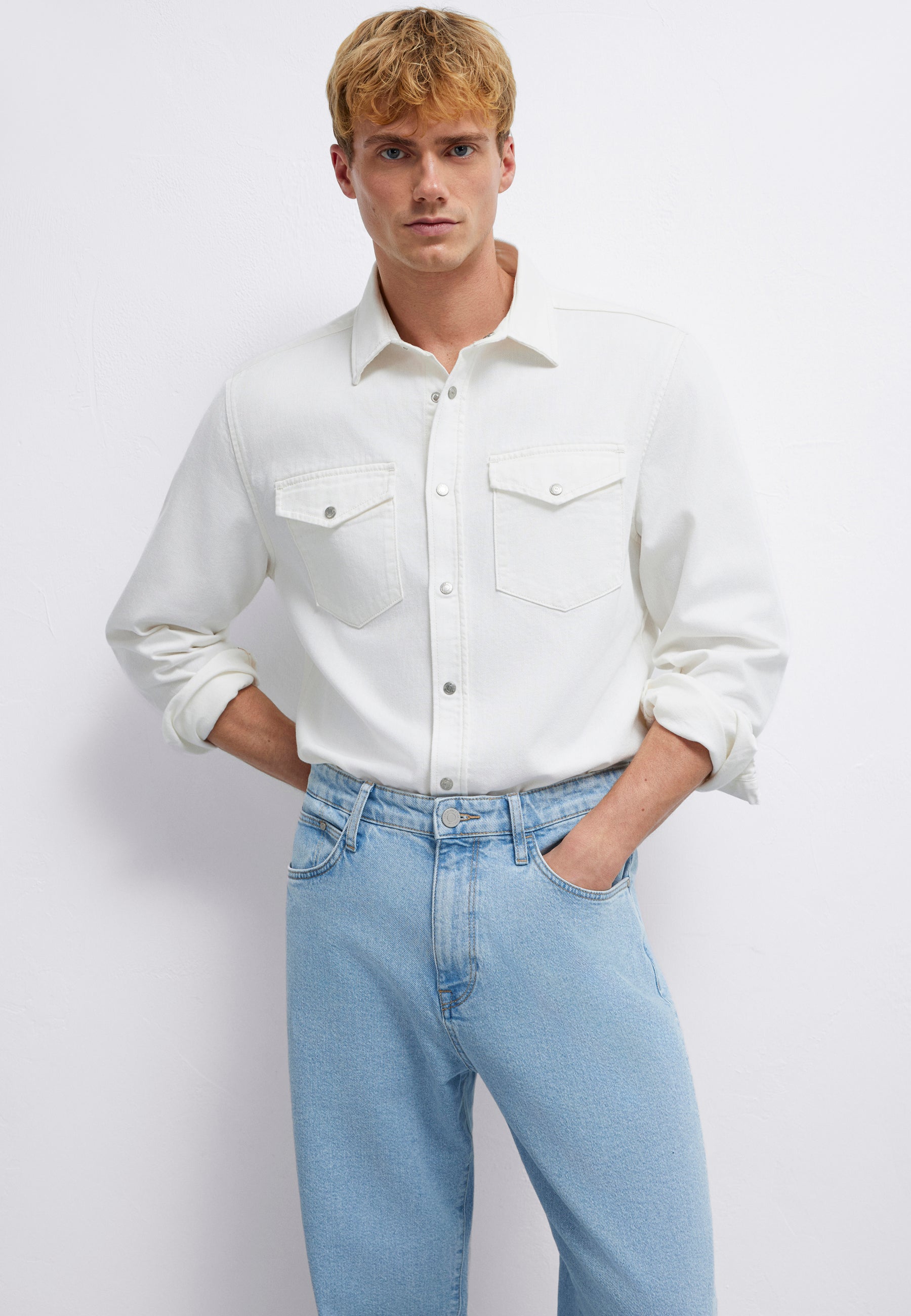 Ted in Off White Denim Hemden Mavi
