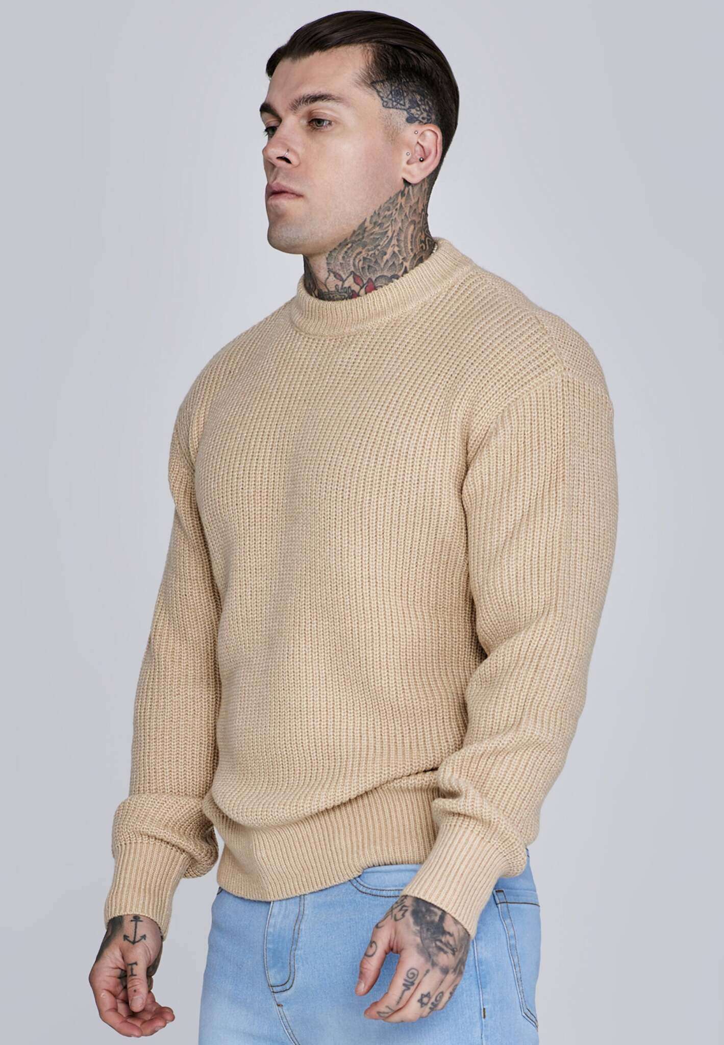 Knitted Sweater in Ecru Pullover SikSilk