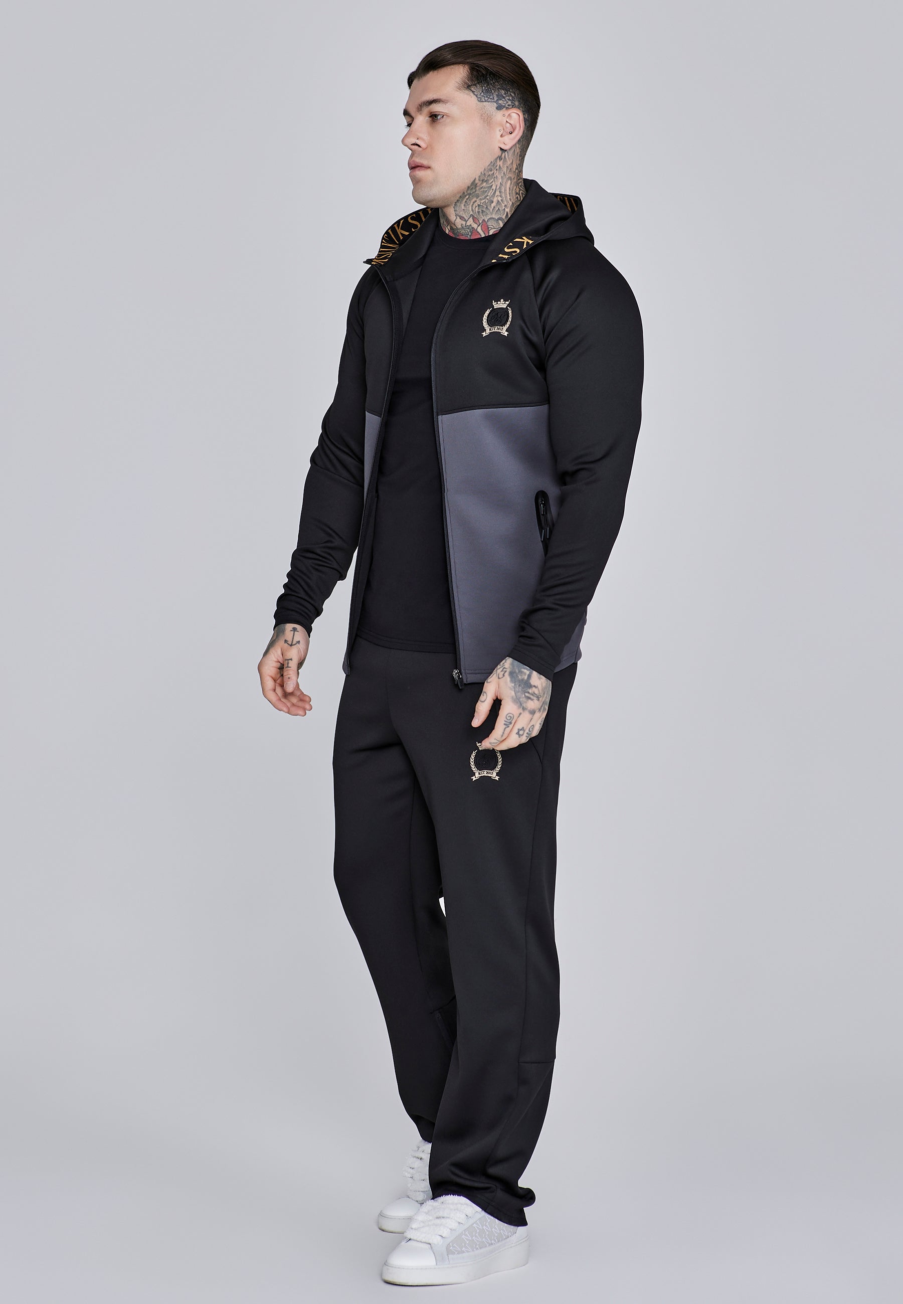 Full Zip Hoodie in Black, Grey Sweatjacken SikSilk