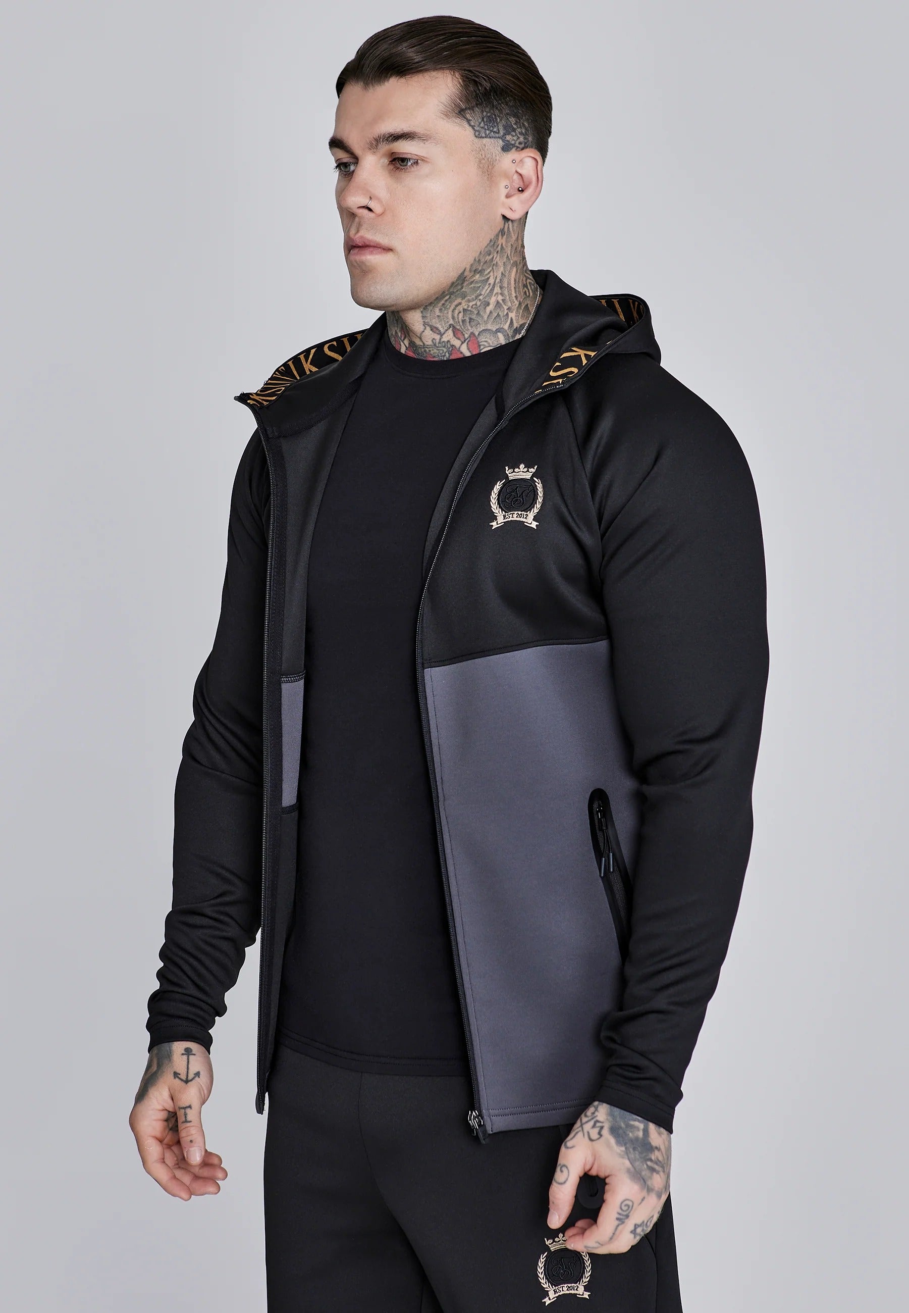 Full Zip Hoodie in Black, Grey