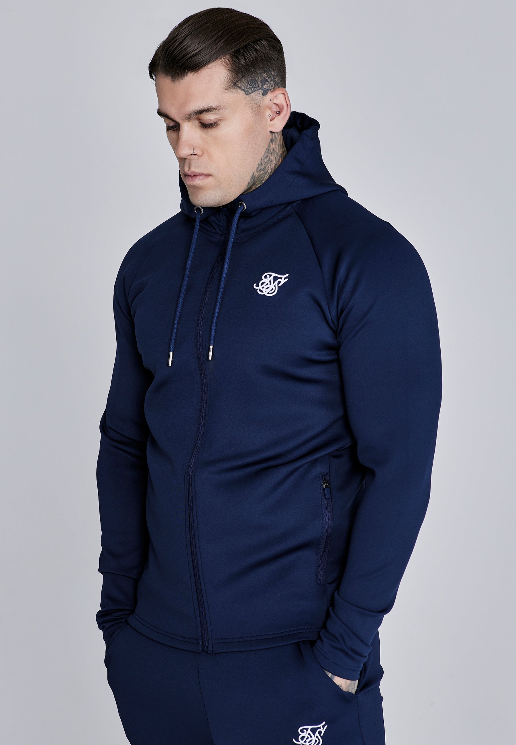 Essentials Poly FullZip Hoodie in Navy Sweatjacken SikSilk