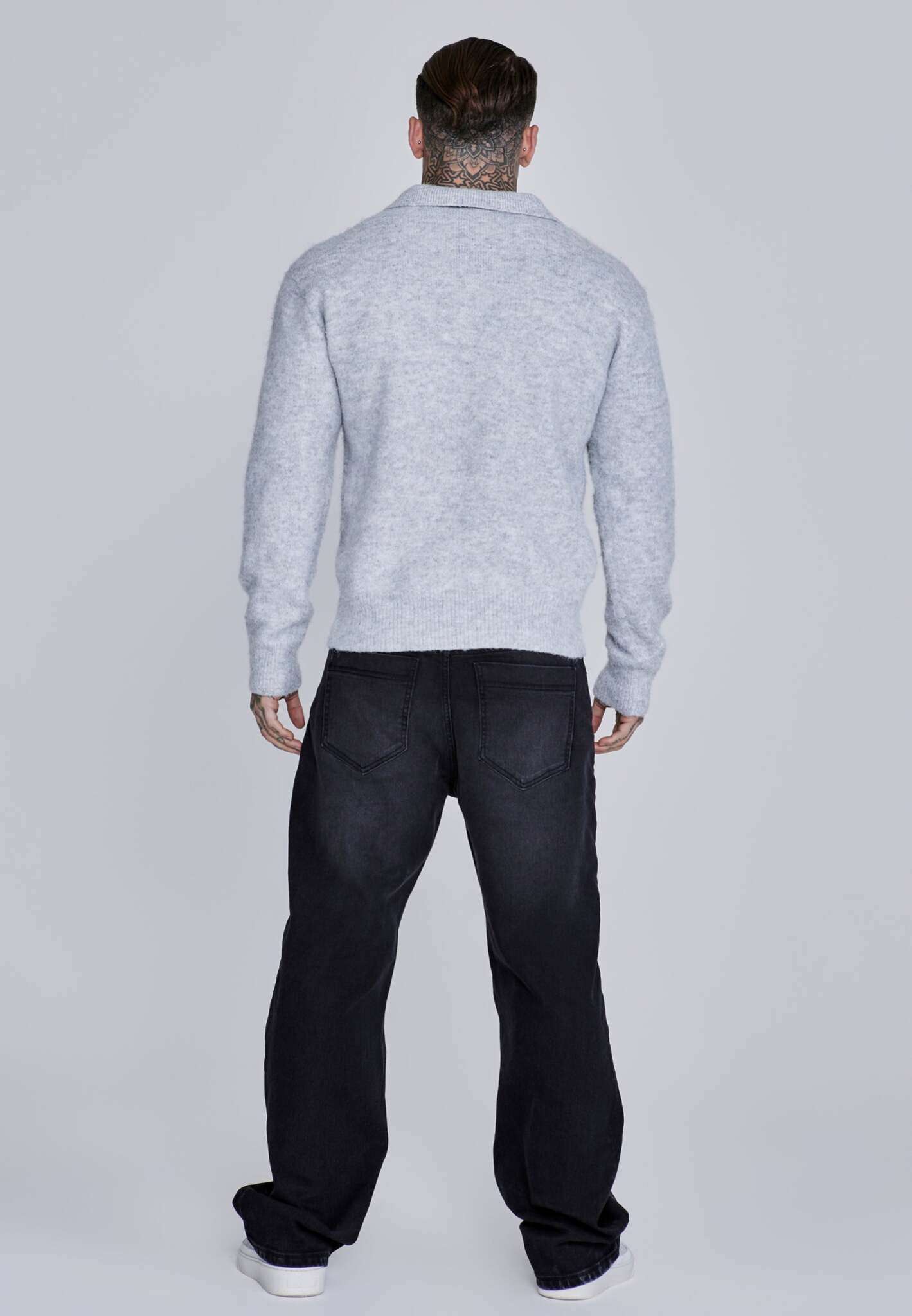 Knitted Polo Sweater in Grey Pullover SikSilk