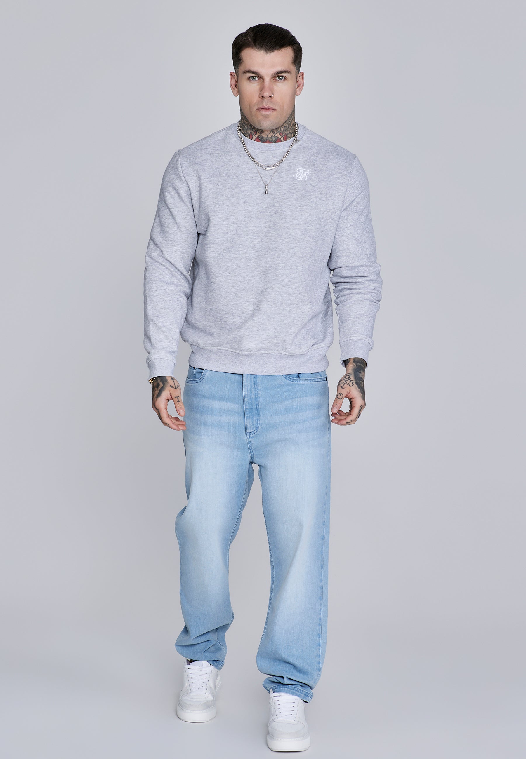 Essentials Sweater in Grey Marl Sweatshirts SikSilk