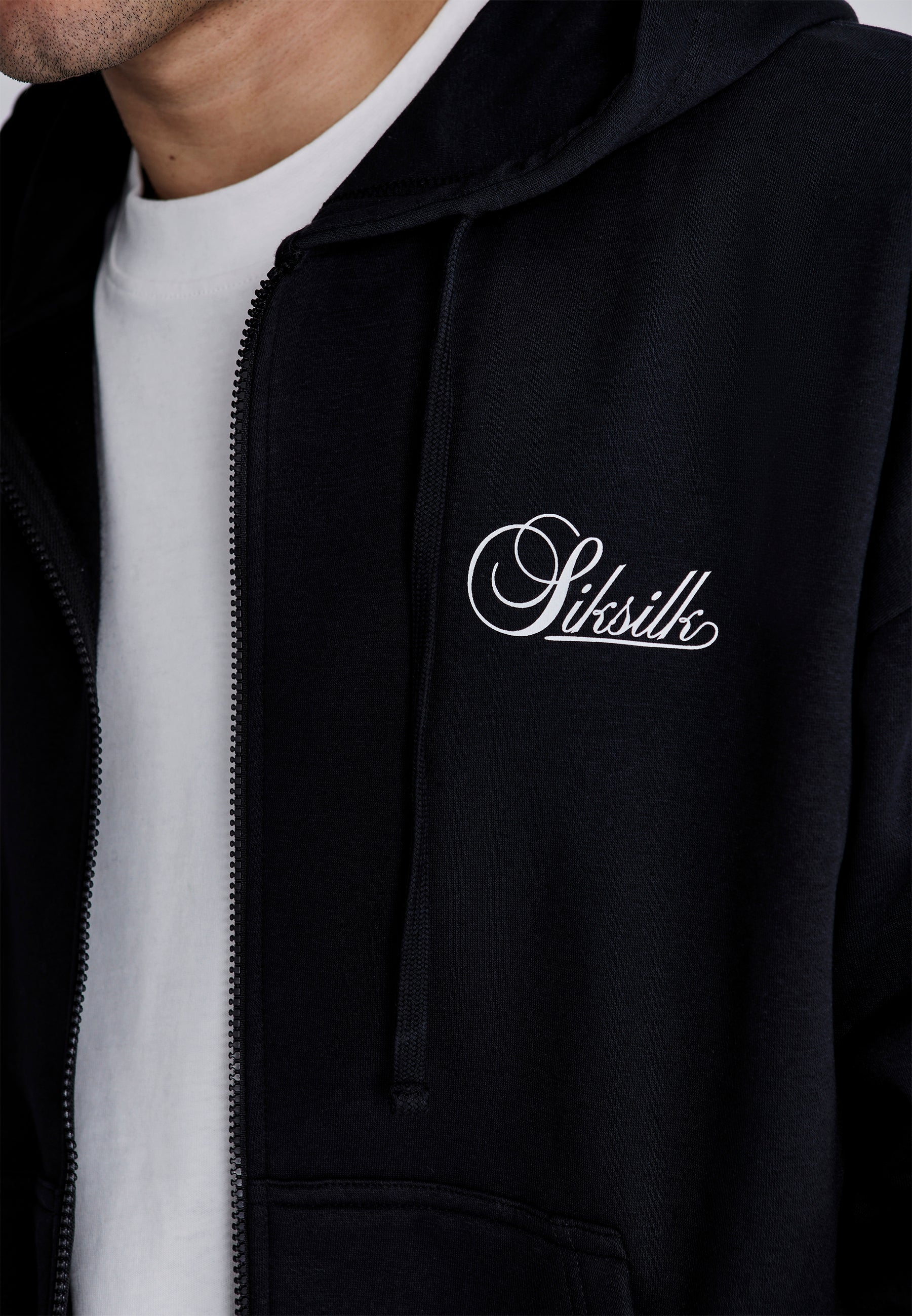 Essentials Full Zip Hoodie in Black Sweatjacken SikSilk