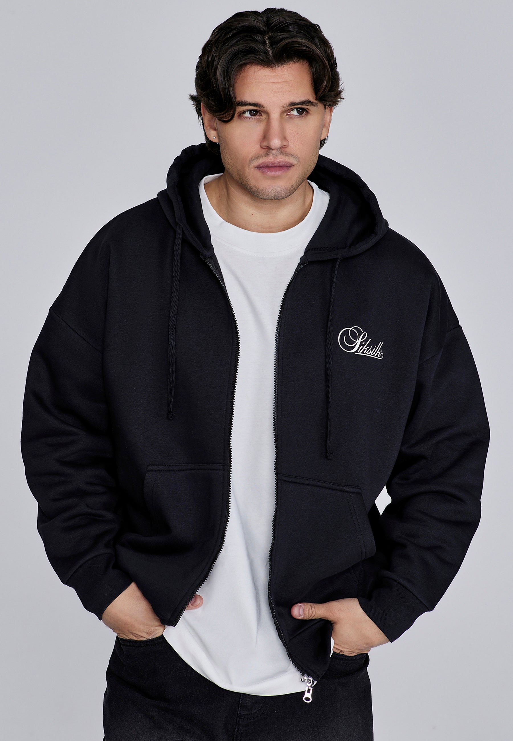 Essentials Full Zip Hoodie in Black Sweatjacken SikSilk