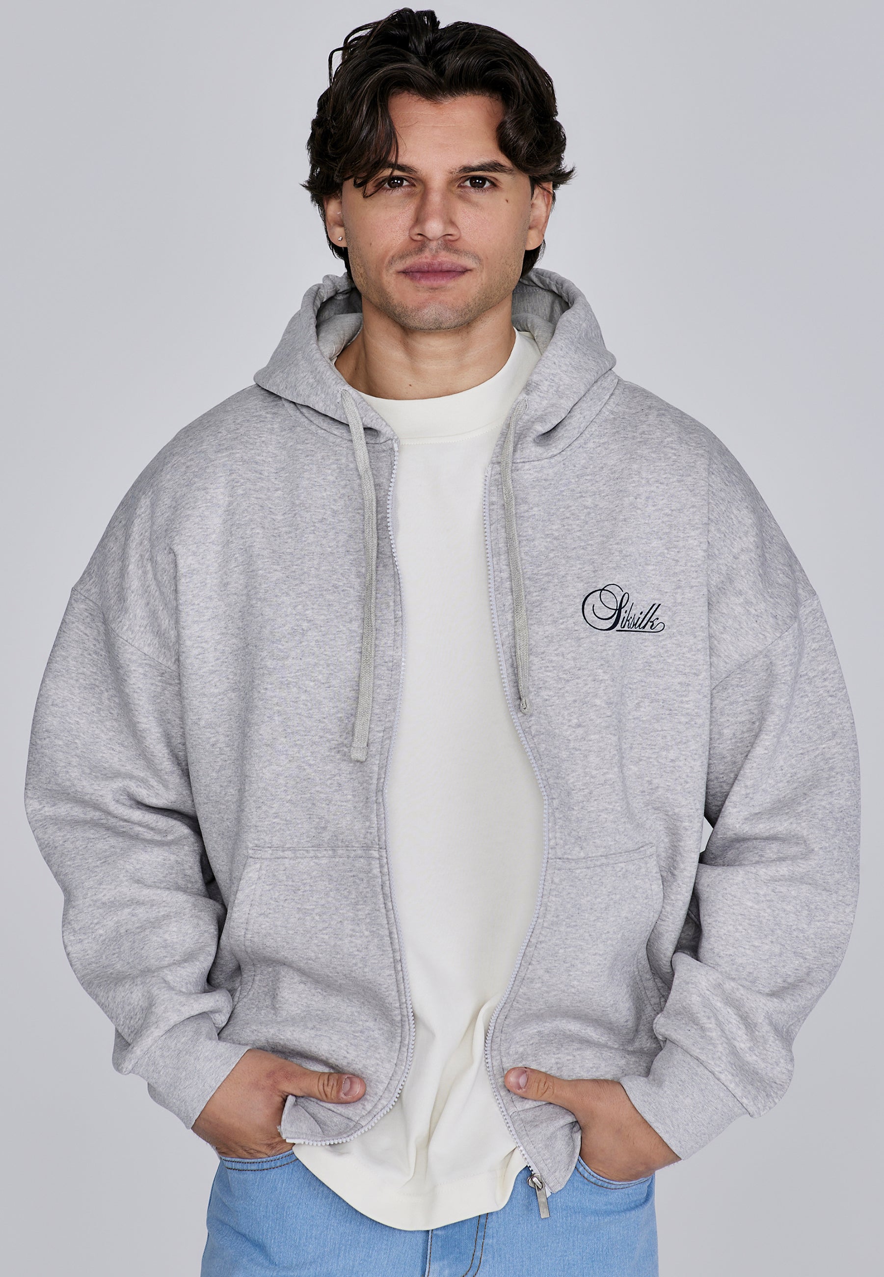 Essentials Full Zip Hoodie in Grey Marl