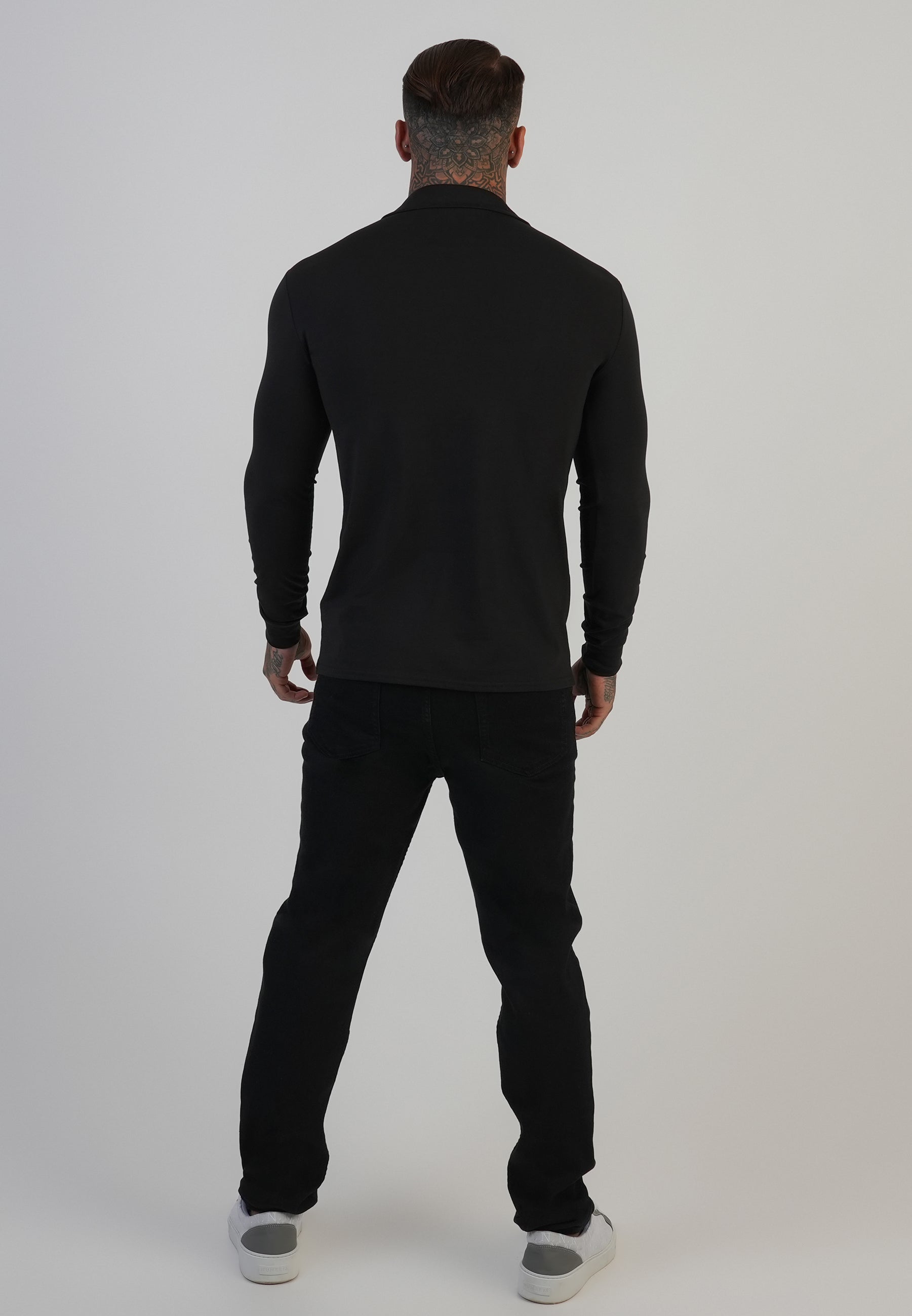 Long Sleeve Revere Polo in Black T-Shirts SikSilk