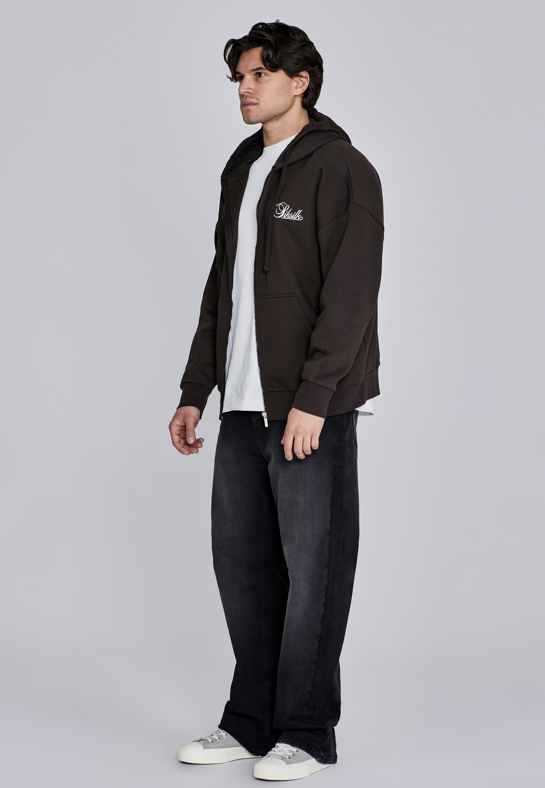 Essentials Full Zip Hoodie in Brown Sweatjacken SikSilk