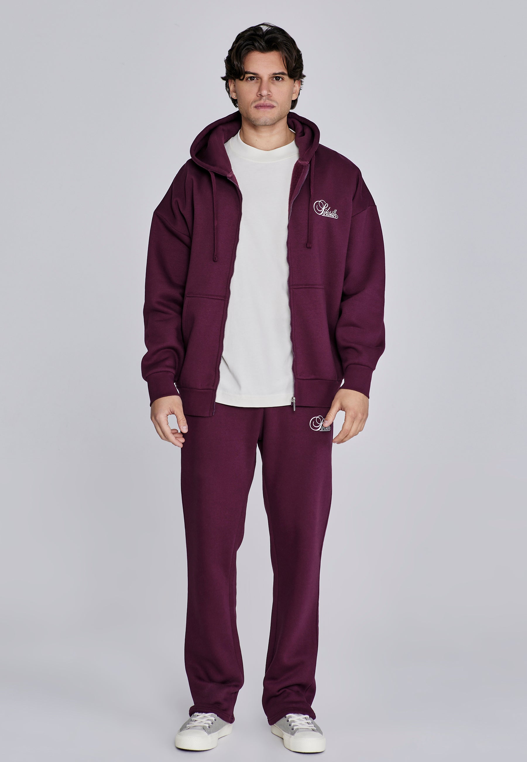 Essentials Full Zip Hoodie in Burgundy Sweatjacken SikSilk