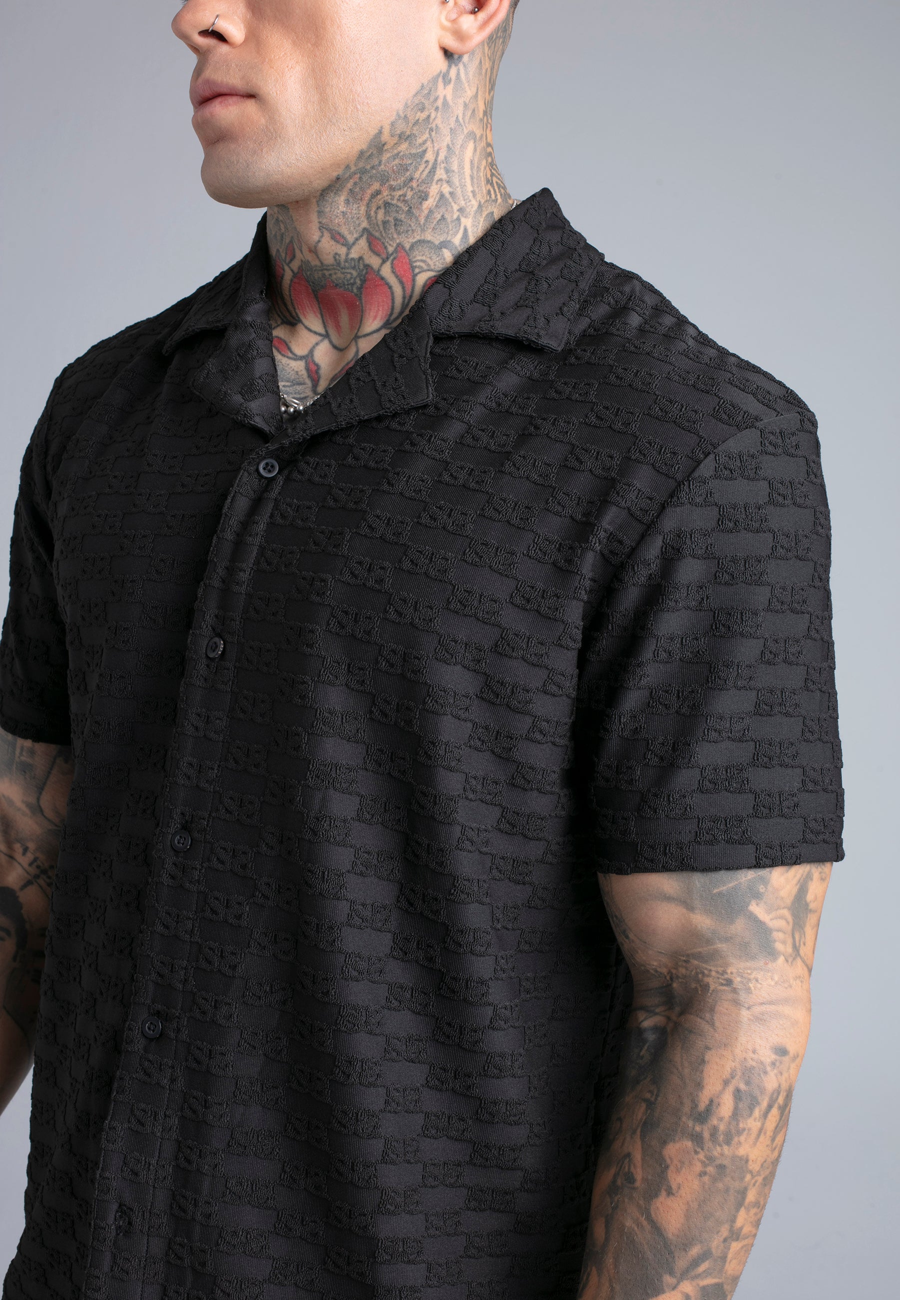 Towelling Shirt in Black Hemden SikSilk