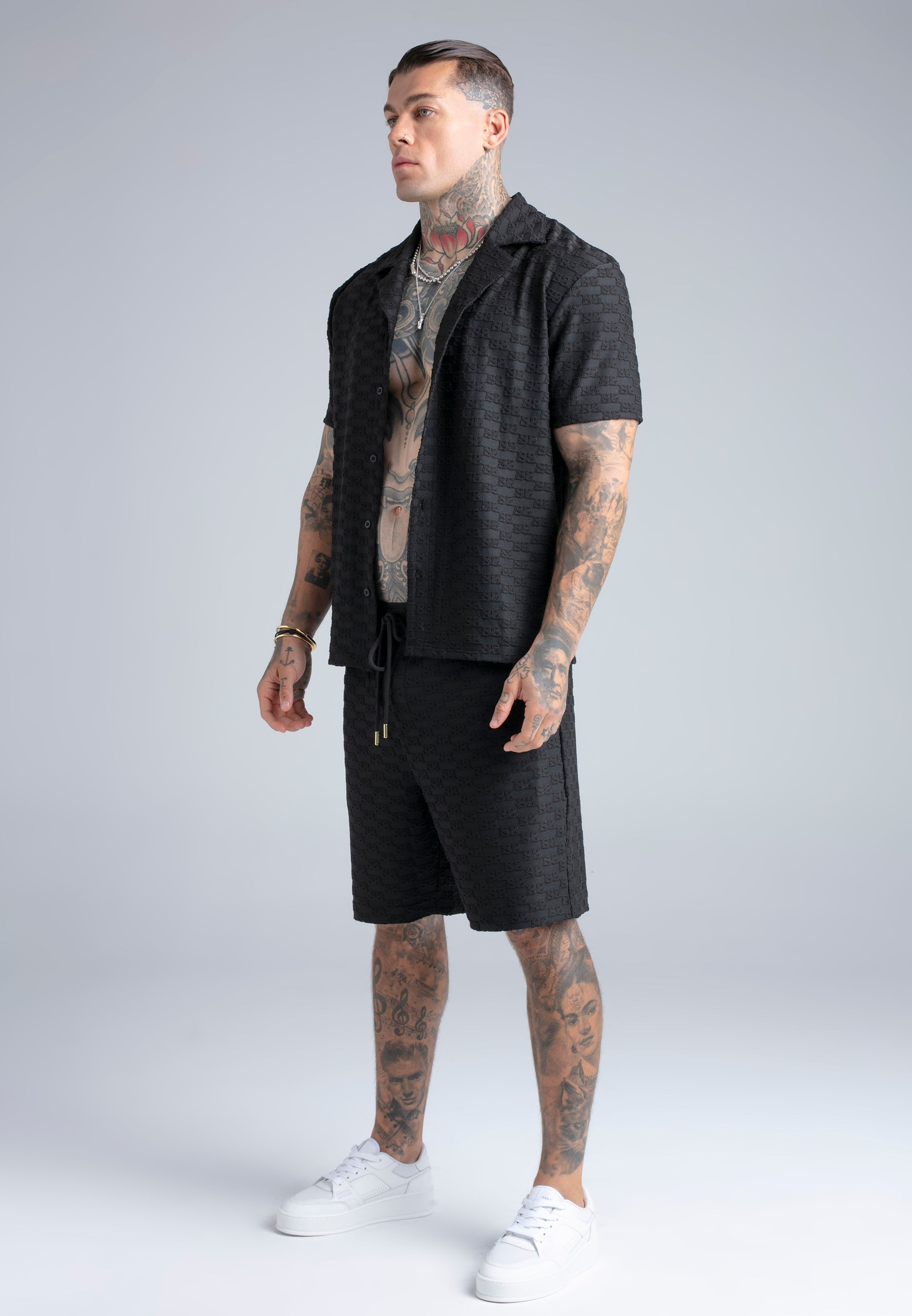 Towelling Shorts in Black Shorts SikSilk