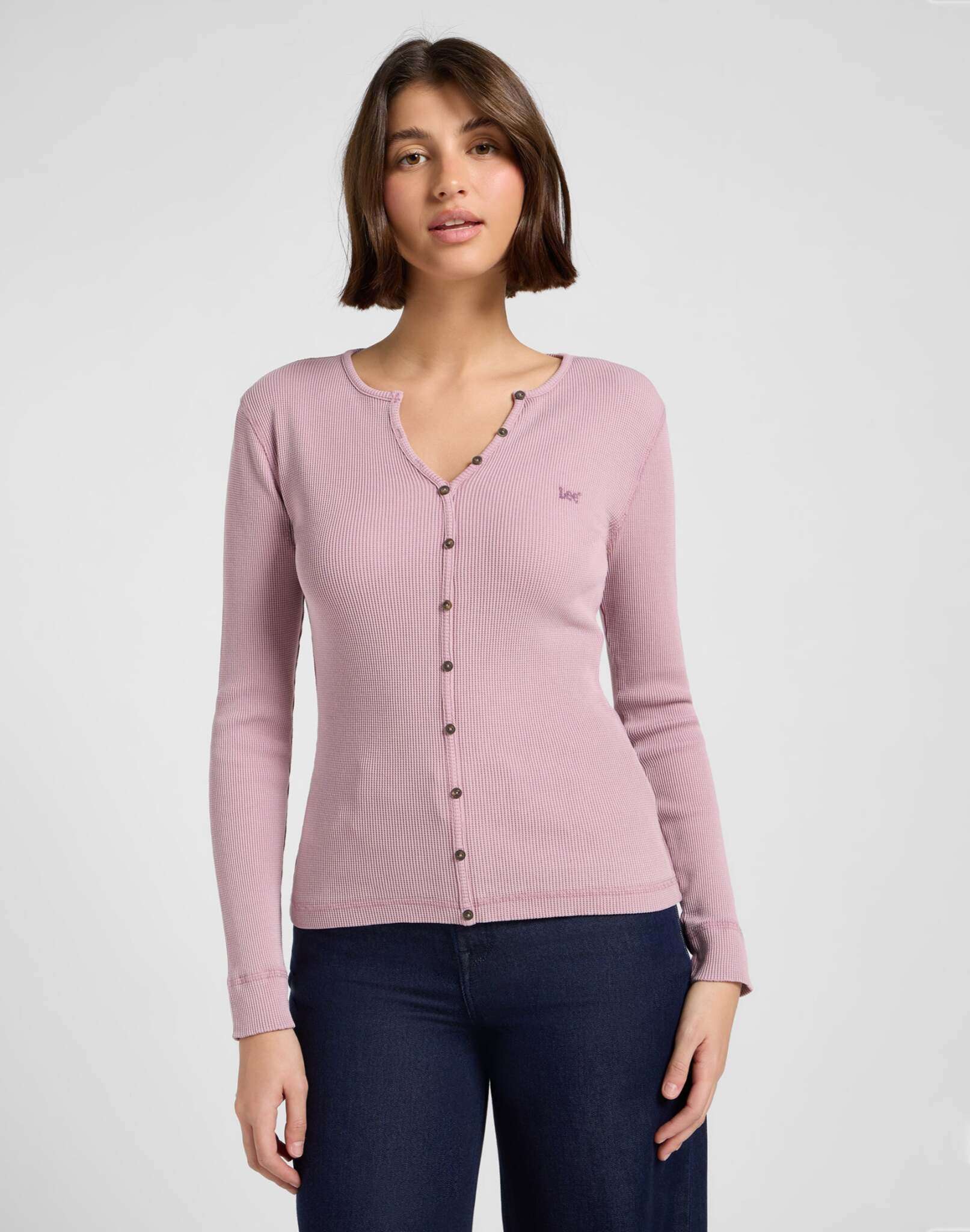 Washed Waffle Henley in Plumberry T-Shirts Lee