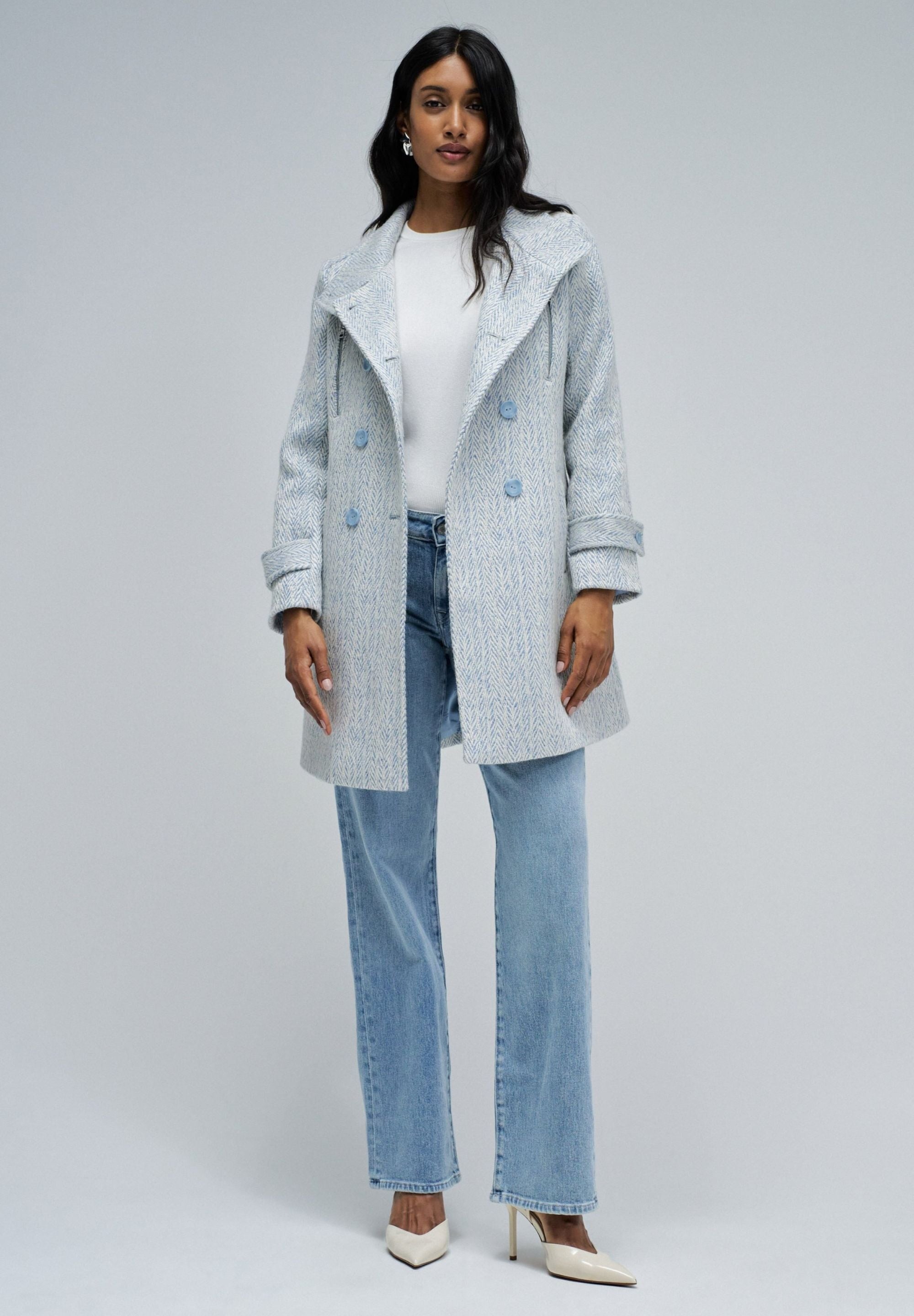 Grace Long Woolen Coat in Light Blue V1 Jacken Salsa Jeans