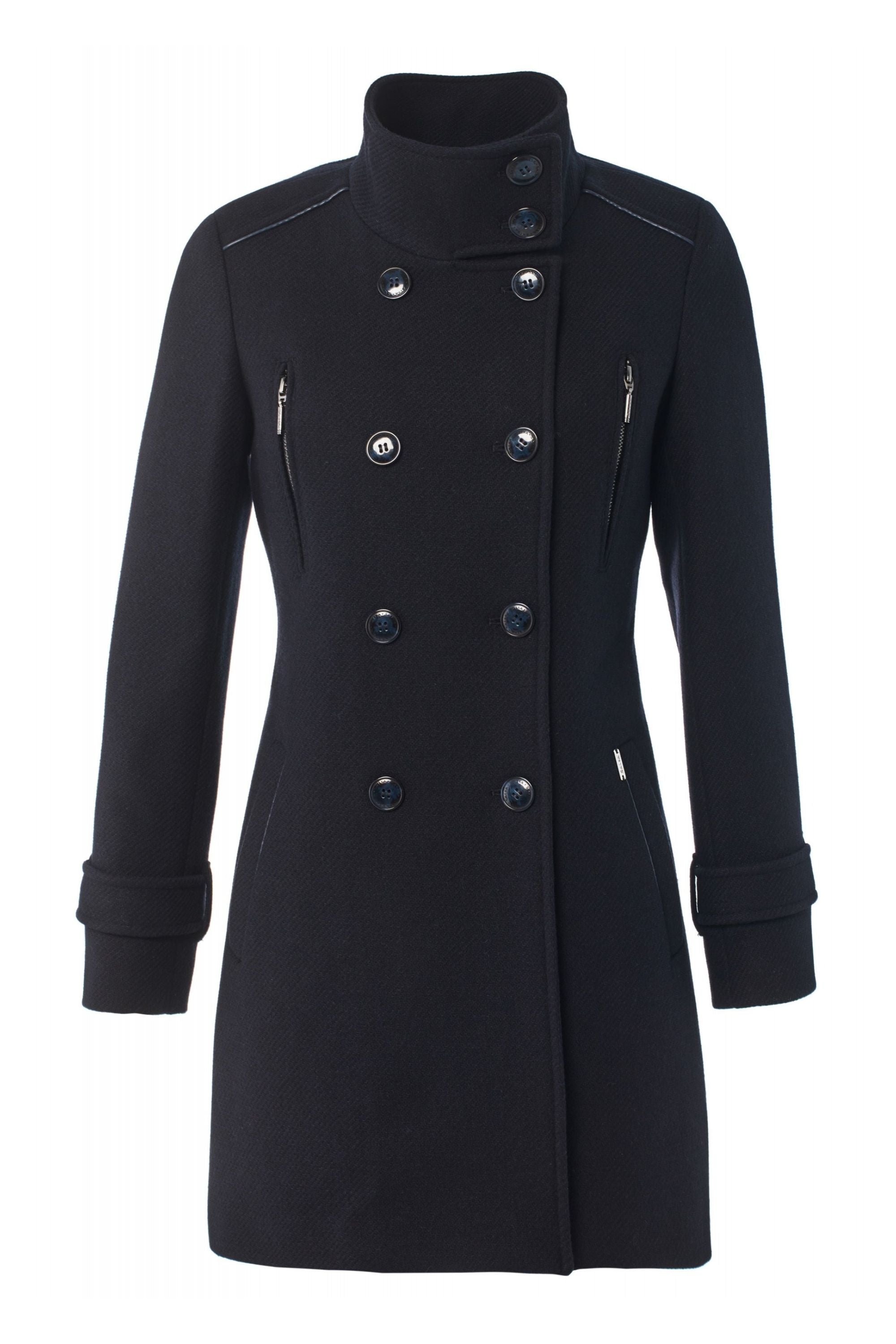 Grace Long Woolen Coat in Dark Blue