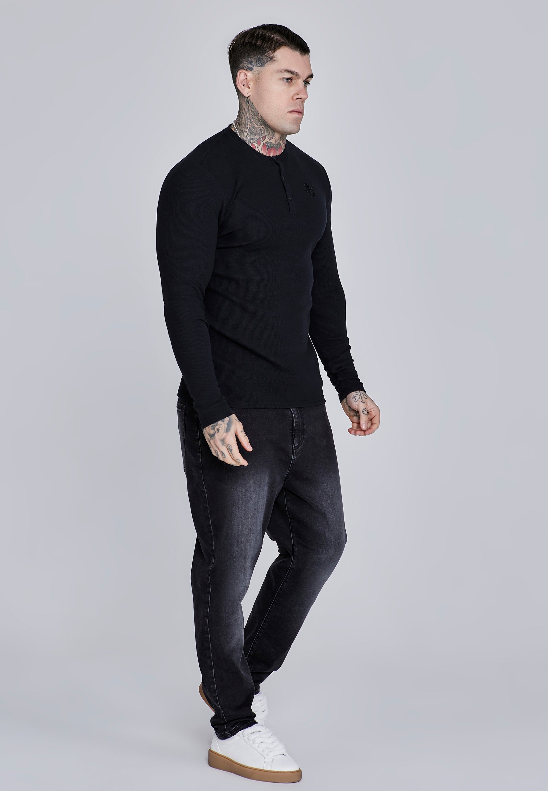 Henley T-Shirt in Black T-Shirts SikSilk