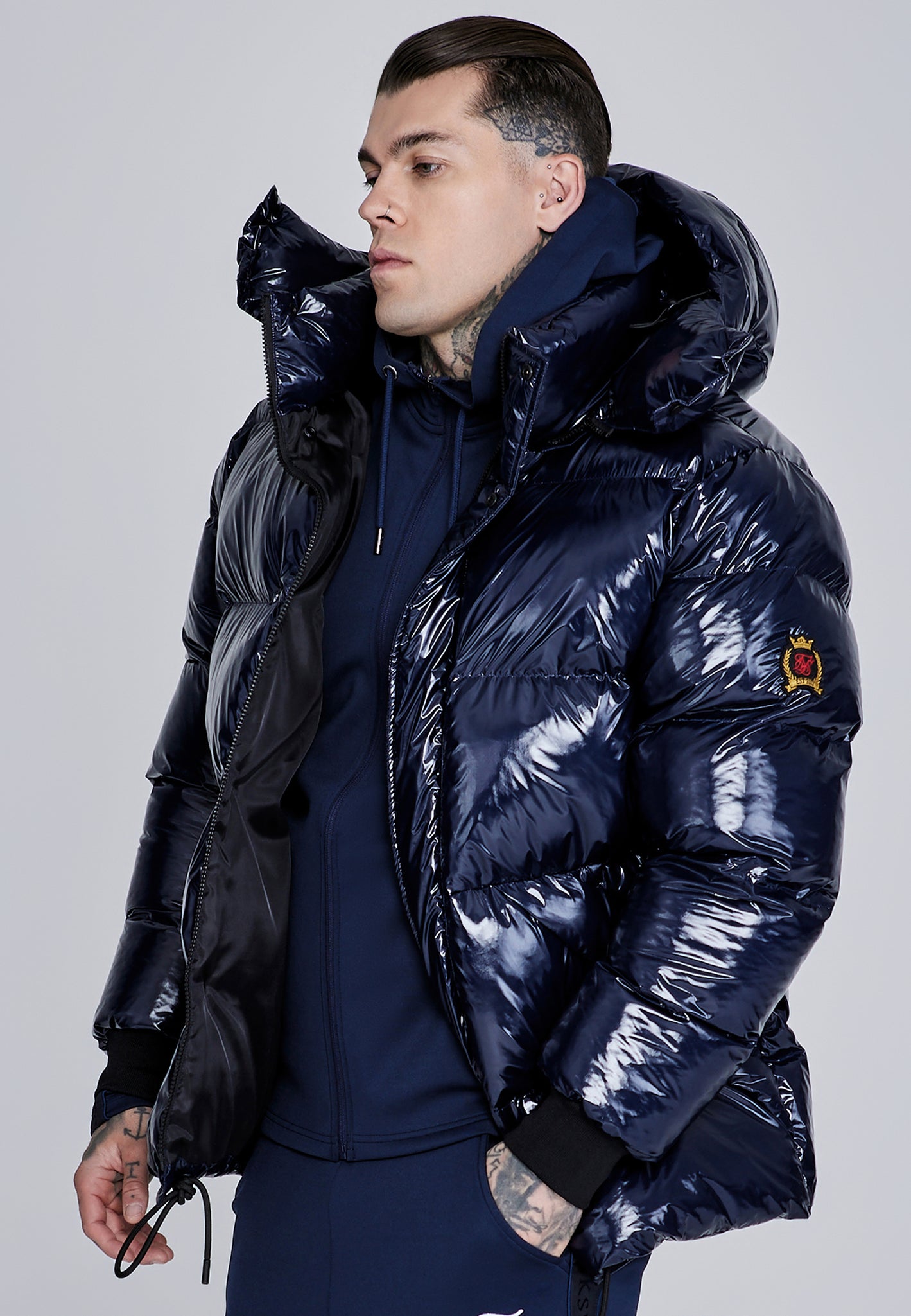 High Shine Puffer Jacket in Dark Navy Jacken SikSilk
