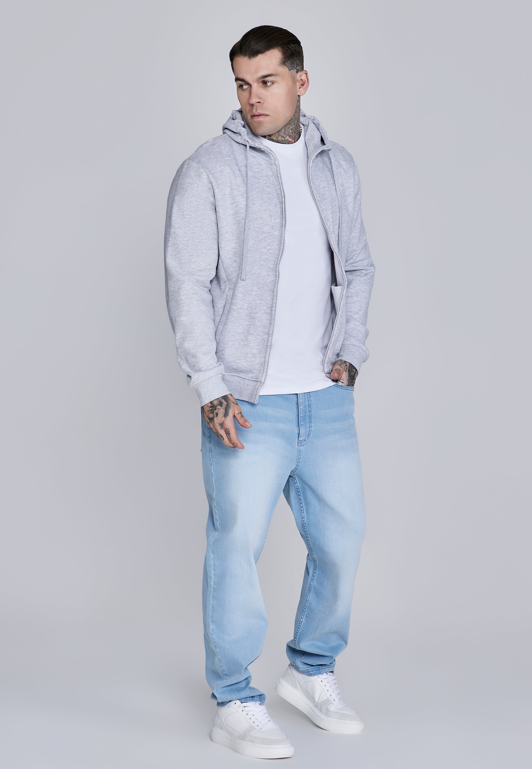 Essentials Full Zip Hoodie in Grey Marl Sweatjacken SikSilk