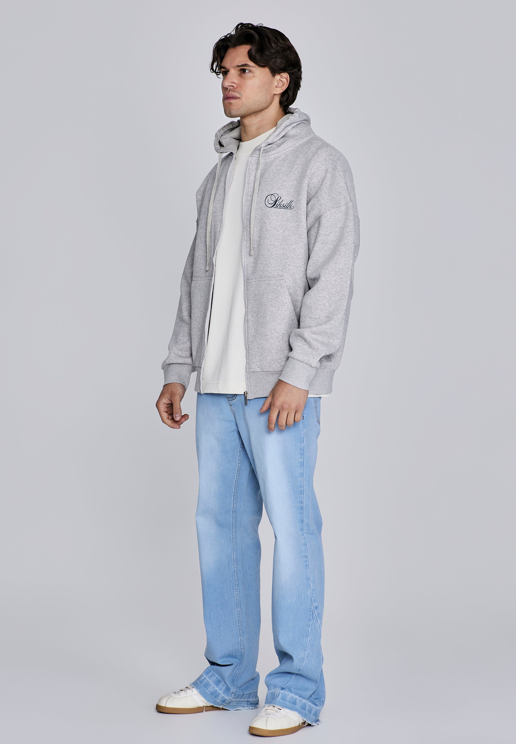 Essentials Full Zip Hoodie in Grey Marl Sweatjacken SikSilk