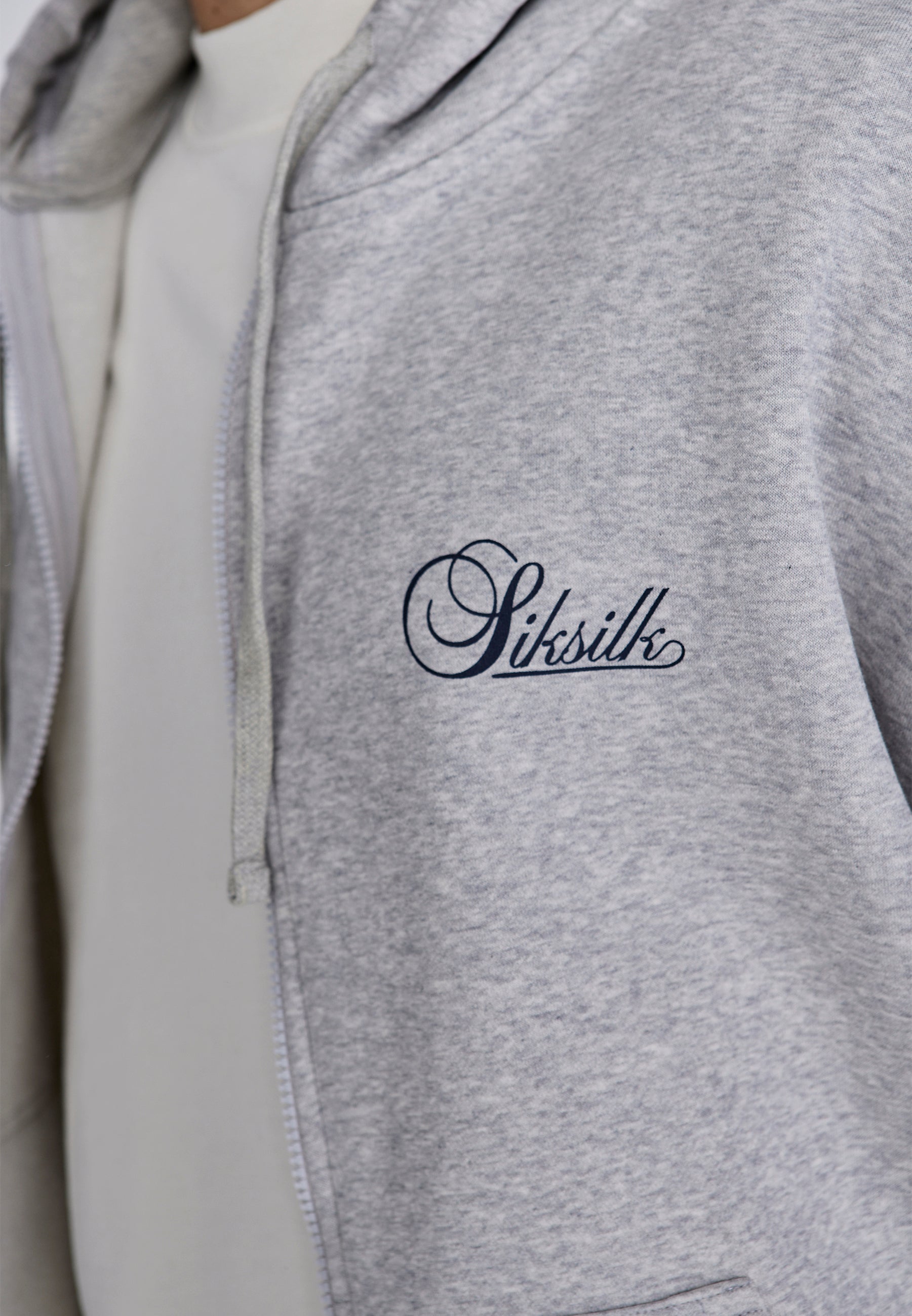 Essentials Full Zip Hoodie in Grey Marl Sweatjacken SikSilk