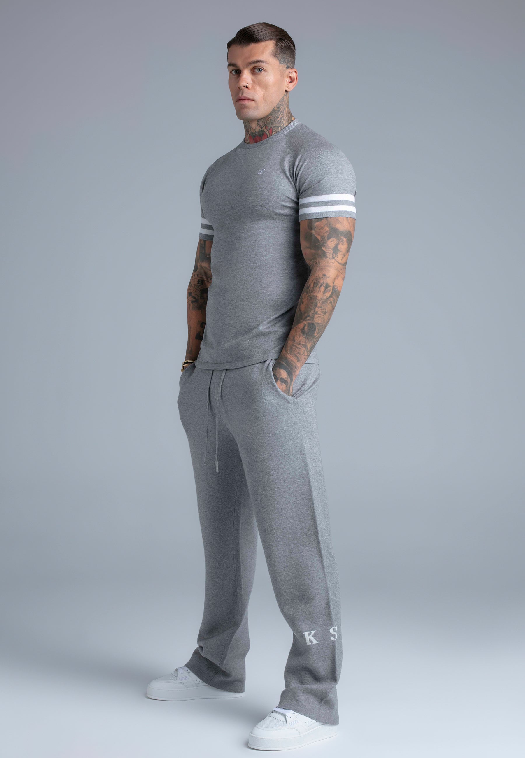 Knitted T-Shirt in Grey Marl