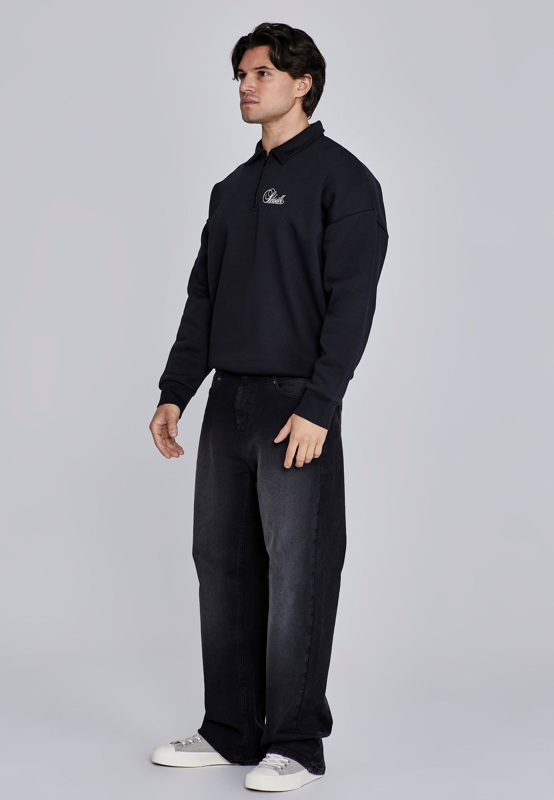 Essentials Polo Sweater in Black Sweatshirts SikSilk