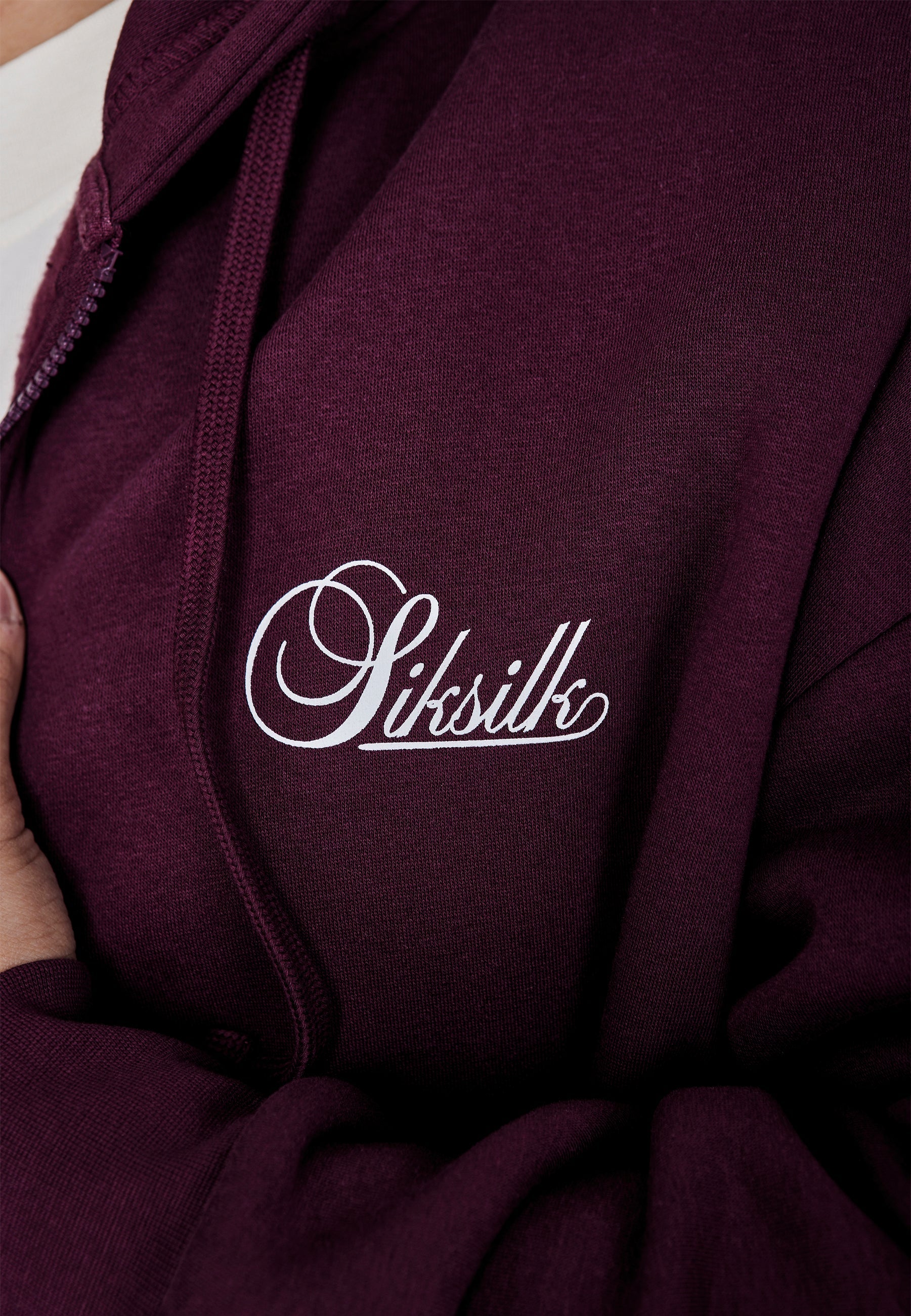 Essentials Full Zip Hoodie in Burgundy Sweatjacken SikSilk
