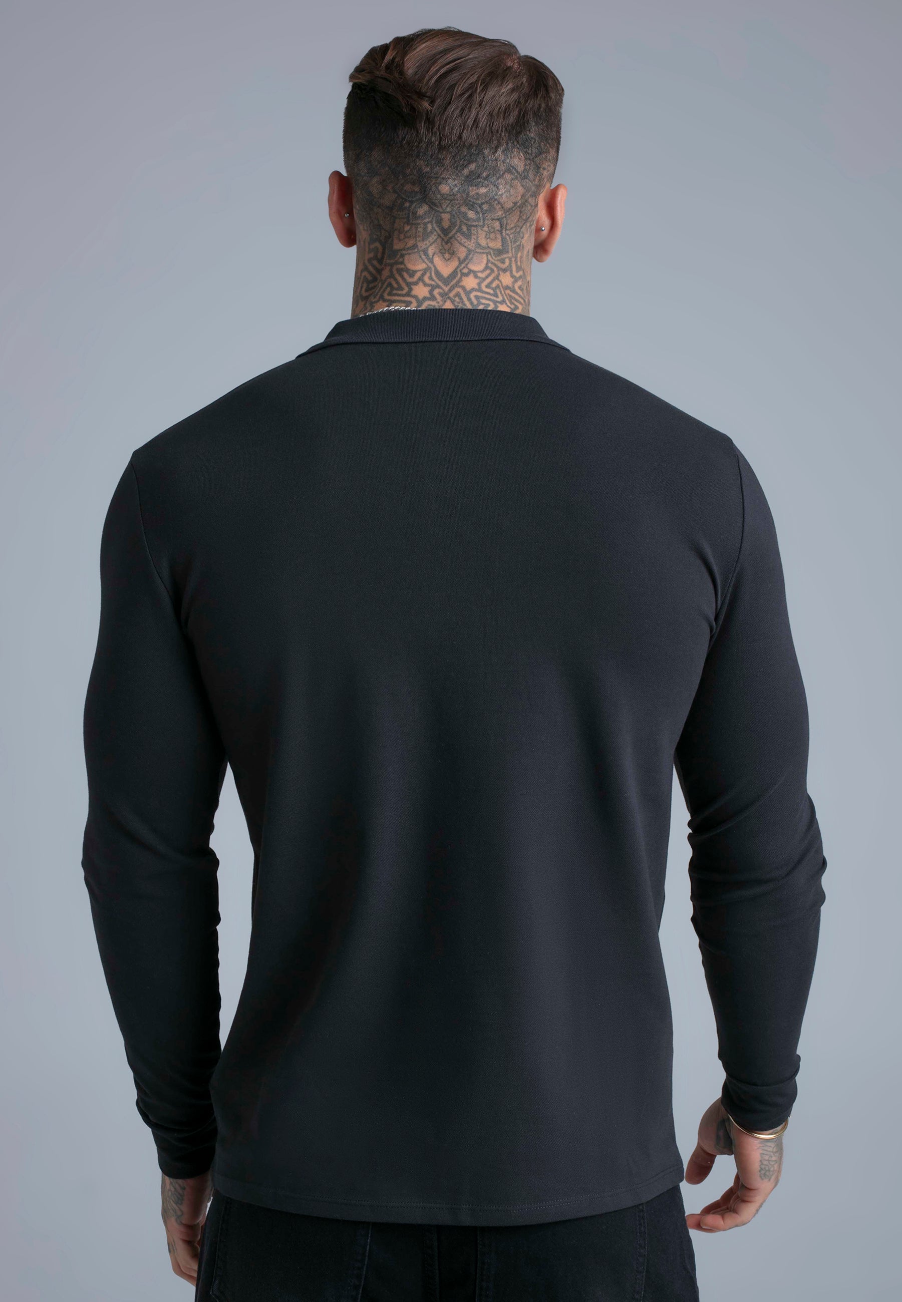 LS Button Polo in Black T-Shirts SikSilk