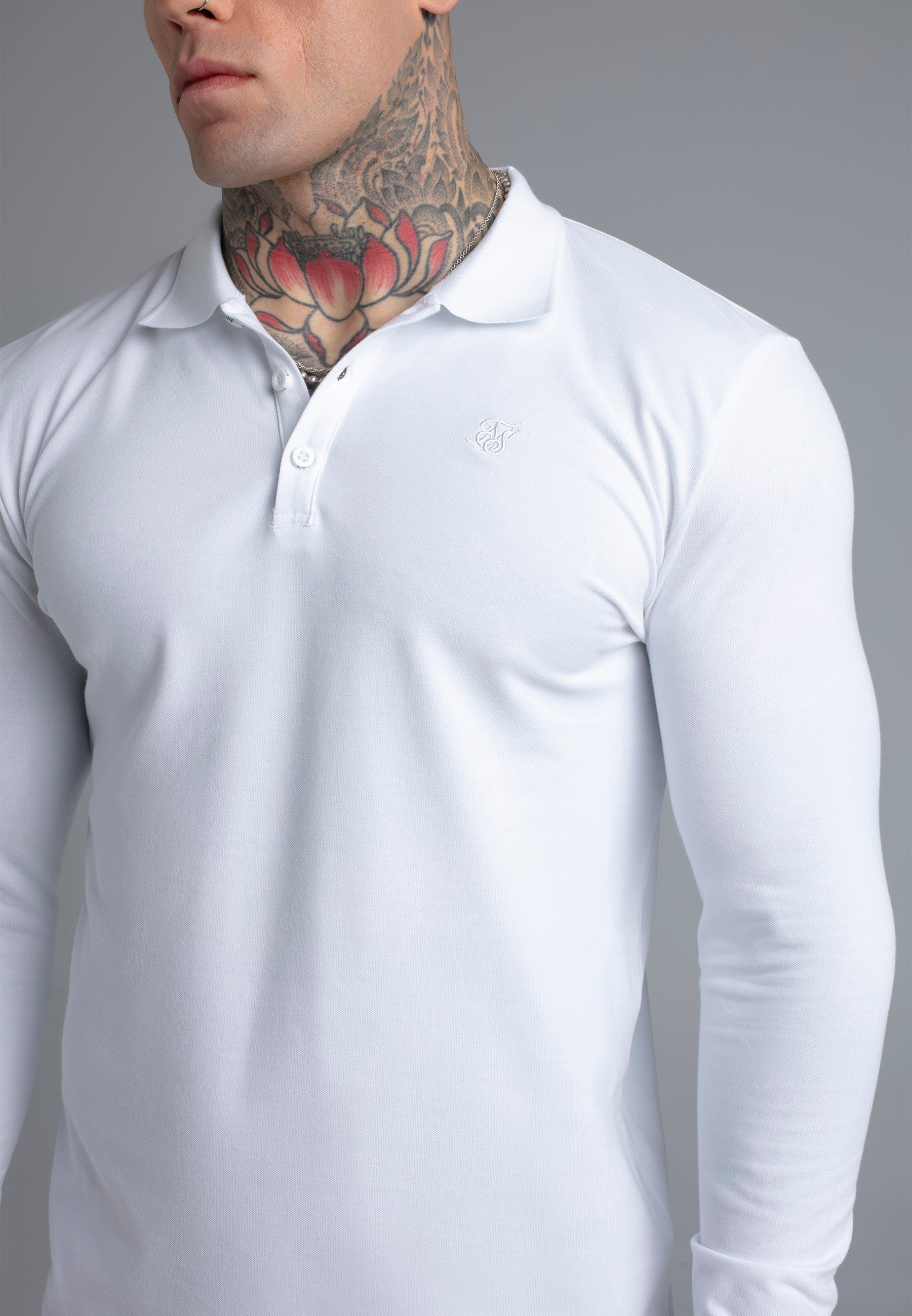 LS Button Polo in White T-Shirts SikSilk